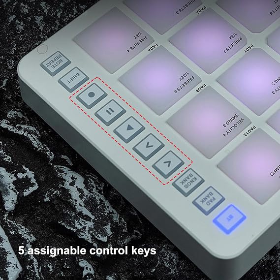 Portable MIDI Drum Pad Controller - Beat Maker Machine with 16 RGB Backlit Pads, Bluetooth USB, 8 Assignable Knobs for Music Production