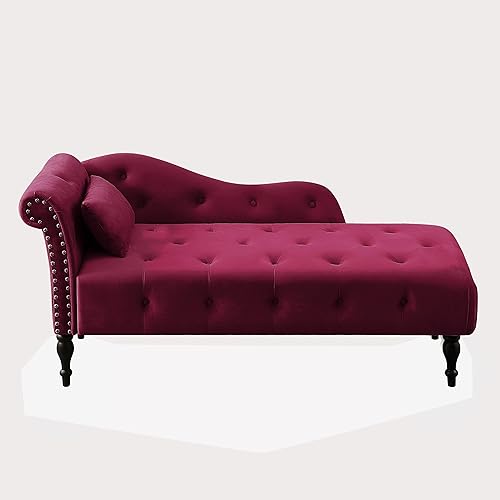 Miniatura 55 de Polibi Tumbona pequeña de 58 pulgadas con cabeza de clavos, moderna tumbona de terciopelo copetuda para sala de estar u oficina, sofá de descanso /