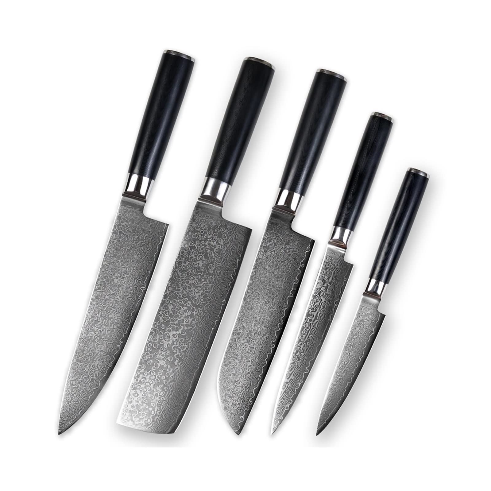 Küchenmesser 5-teiliger Set VG10 Damaskus Steel Blade G10 rundes Griff scharfe scharfe Fleisch und Gemüse Schneidwerkzeug Koch Messer
