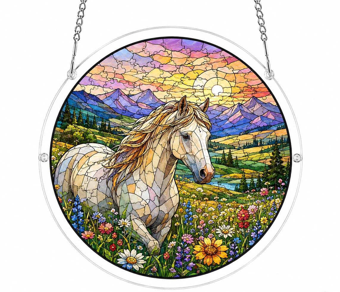 Horse- Acrylic Jigsaw Puzzles Suncatcher, 8.9 Inch Window Hanging Suncatcher Acrylic Puzzle, DIY Home Decor Art Gift