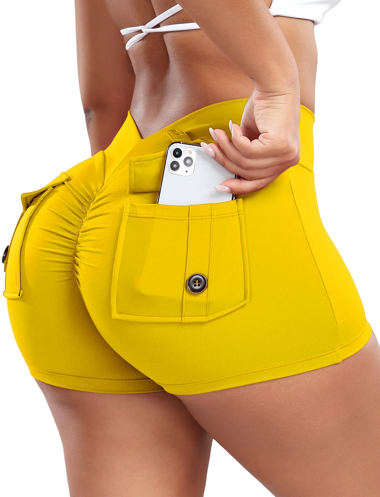 SEASUM Women Pocket Shorts 3"/4.5" Scrunch Butt Workout Cargo Shorts V Waist Yoga Booty Lifting Gym Bottom