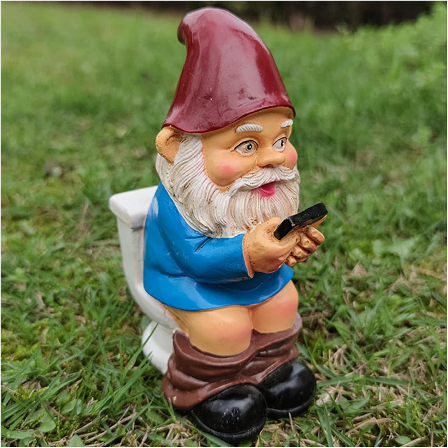 Dwarf Ornament Playing with Mobile Phone - Elf Going to The Toilet Playing Mobile Phone Resin Crafts, Dwarf Statue Garden Decoration