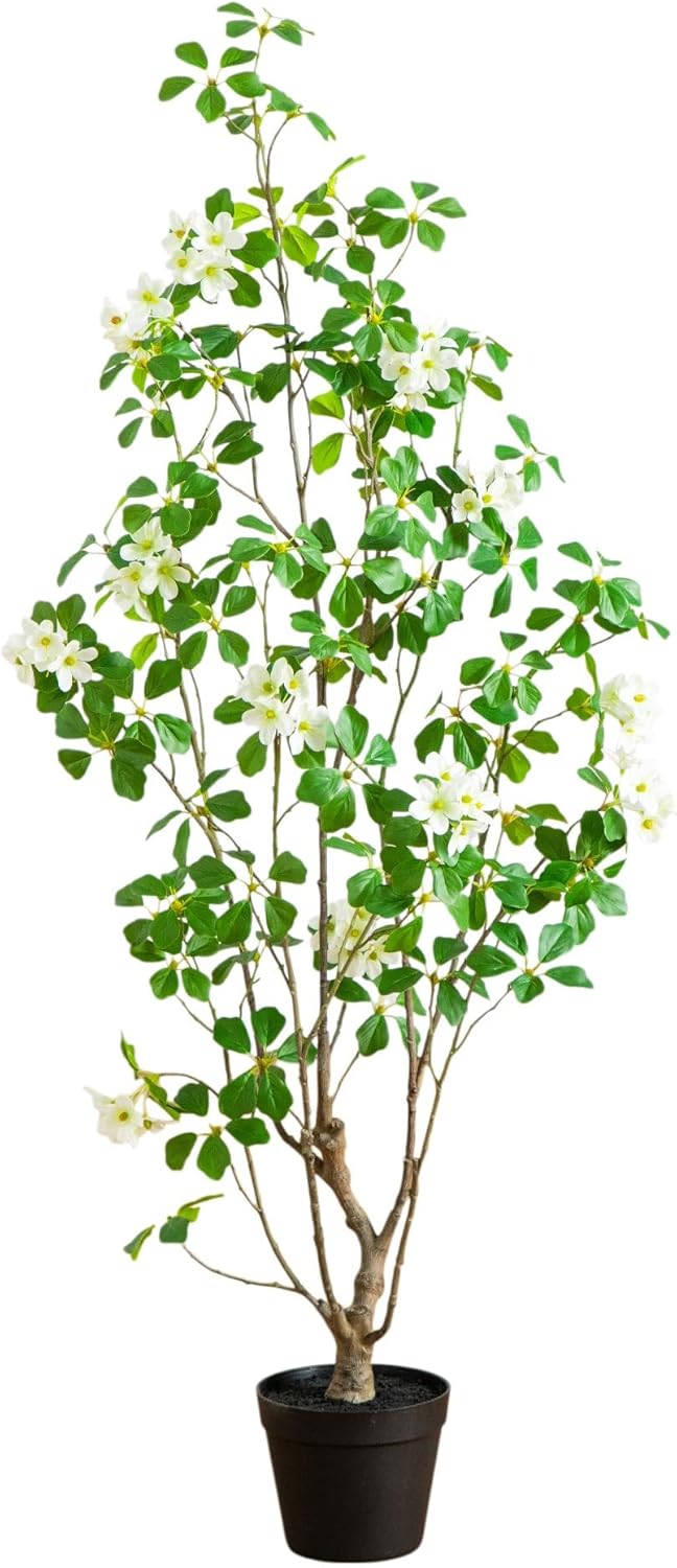 Nearly Natural 4ft Artificial Dogwood Tree - Faux Blossoms, Premium Materials, Indoor Use Only