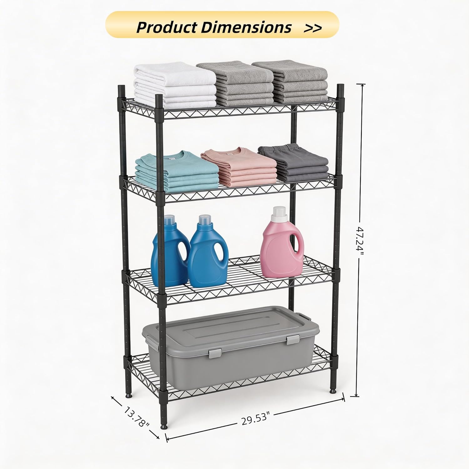 4-Tier Adjustable Wire Shelving Unit, Heavy-Duty Metal Storage Rack, Black, 29.53 x 13.78 x 47.24 Inch, for Kitchen, Garage, Bathroom and Pantry