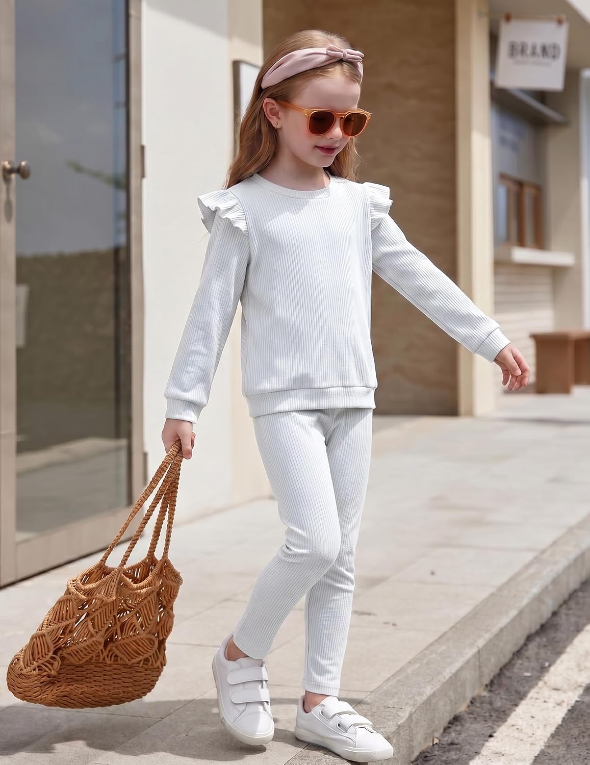 Arshiner Toddler Girls Clothes 2 Piece Outfits Ruffle Trim Long Sleeve Pullover Sweatshirts and Leggings Fall Clothing Sets