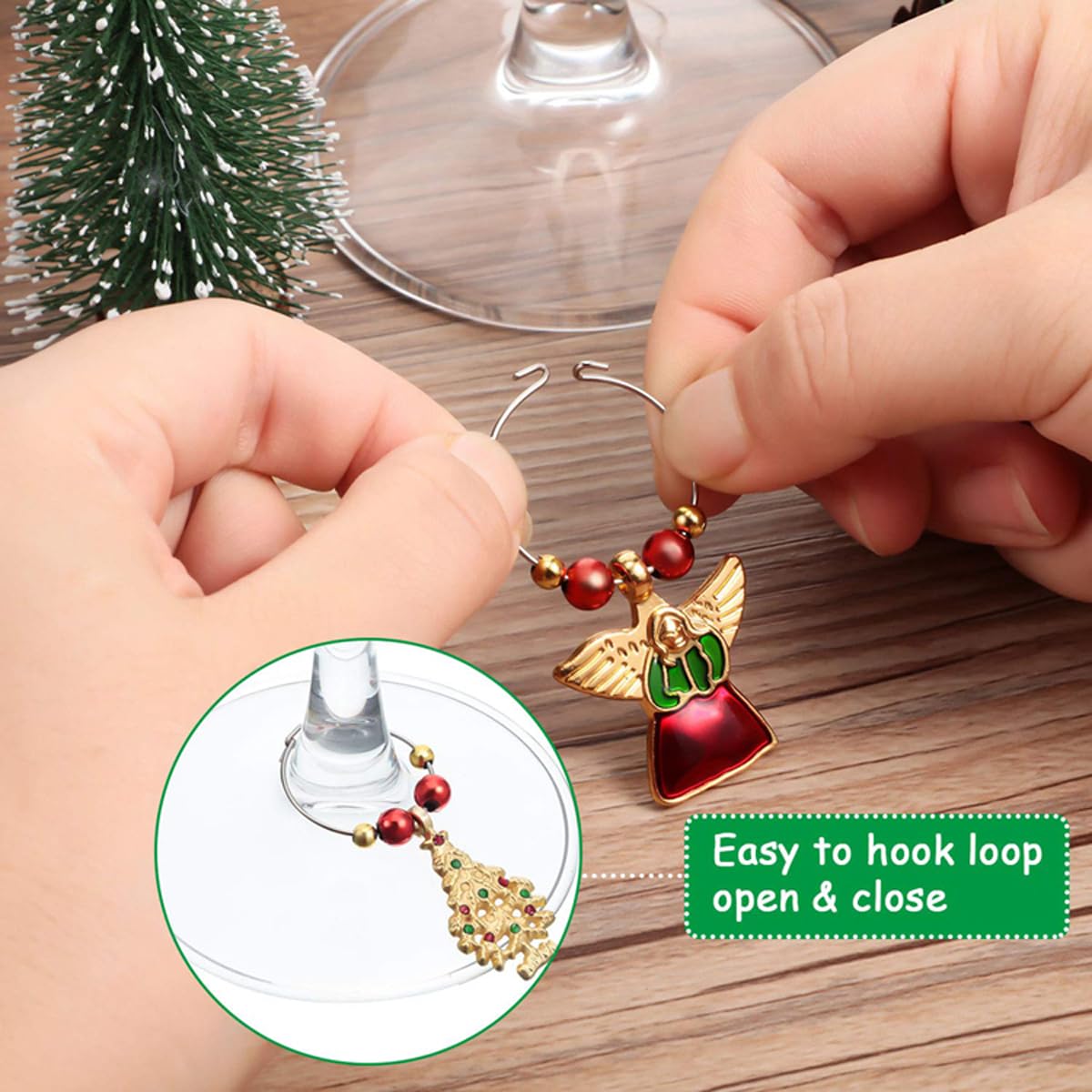 DXYSQRX 12 Piece Christmas Wine Glass Charms, Holiday Wine Charms for Stem Glasses with Festive Designs for Holiday Party Dinner Party Family Gathering