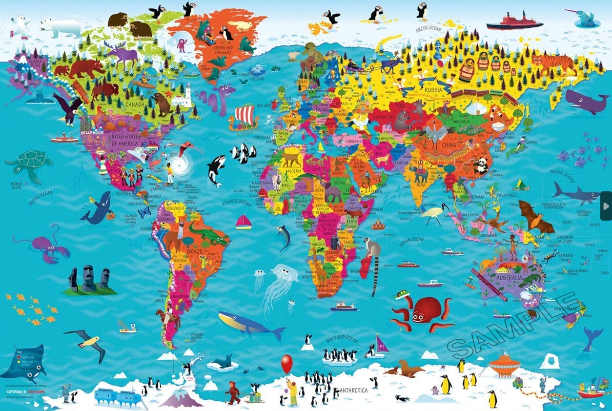 Animal World Map Poster Photo Wall Art Picture A4