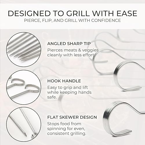 Miniatura 3 de O-Yaki - Pinchos planos de metal para parrilla, brochetas de barbacoa de 12 pulgadas de acero inoxidable con bolsa de almacenamiento, juego de 8