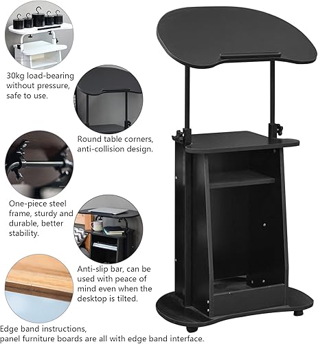 Miniatura 8 de Soporte para podio de atril, conferencia móvil de altura ajustable para iglesia, podio de concierto de presentación portátil, carrito de computadora