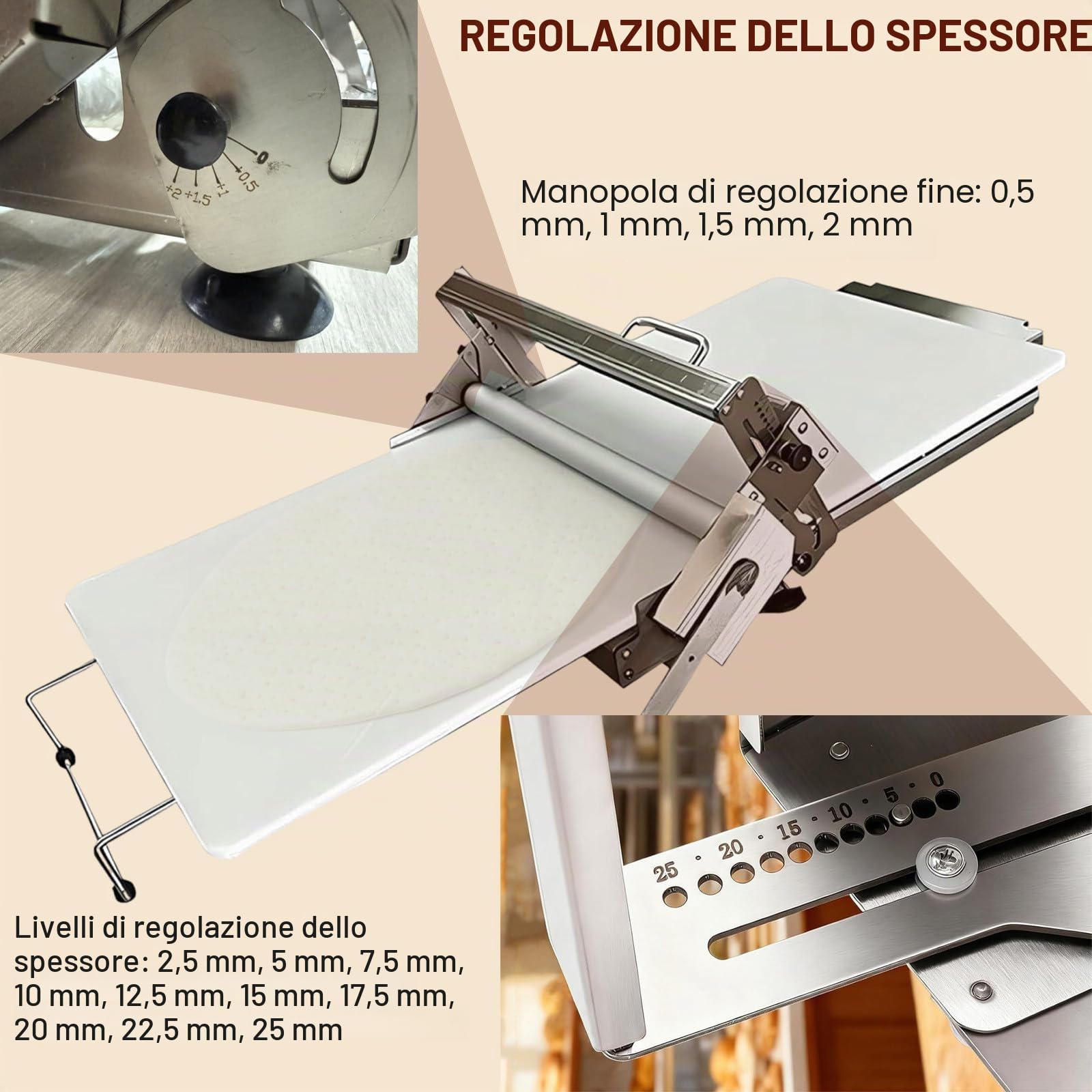 Sfogliatrice Pieghevole Portatile con Spessore Regolabile da 0 a 25 mm, Macchina per Sfoglia Commerciale per Croissant, Pizzerie e Panifici 60x30cm