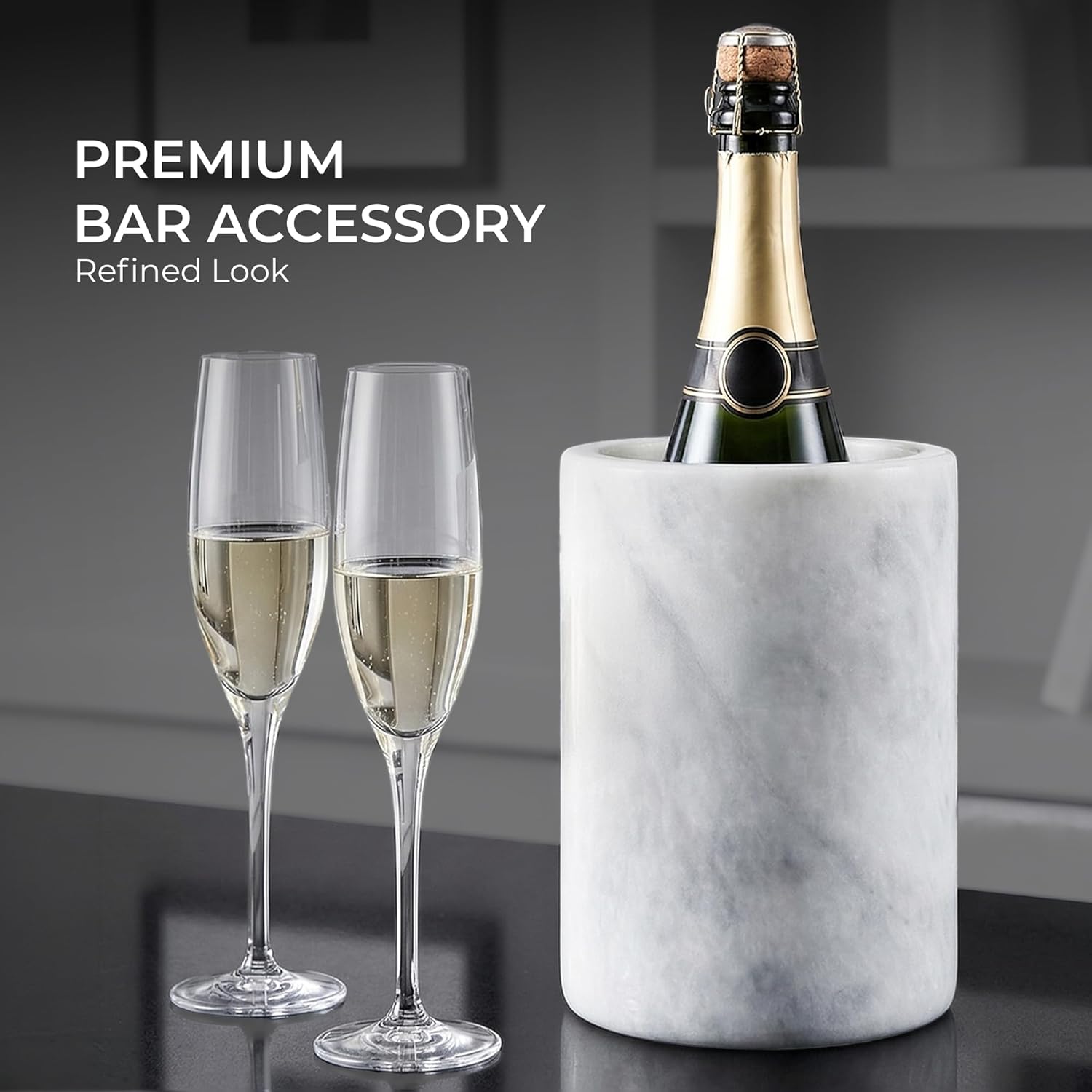 Marble Wine Cooler White 6.5" Inches Cooler For Champagne - Beverage And Wine Chiller For Bar Accessories, Wine Bottle Holder For Bar Decor, White