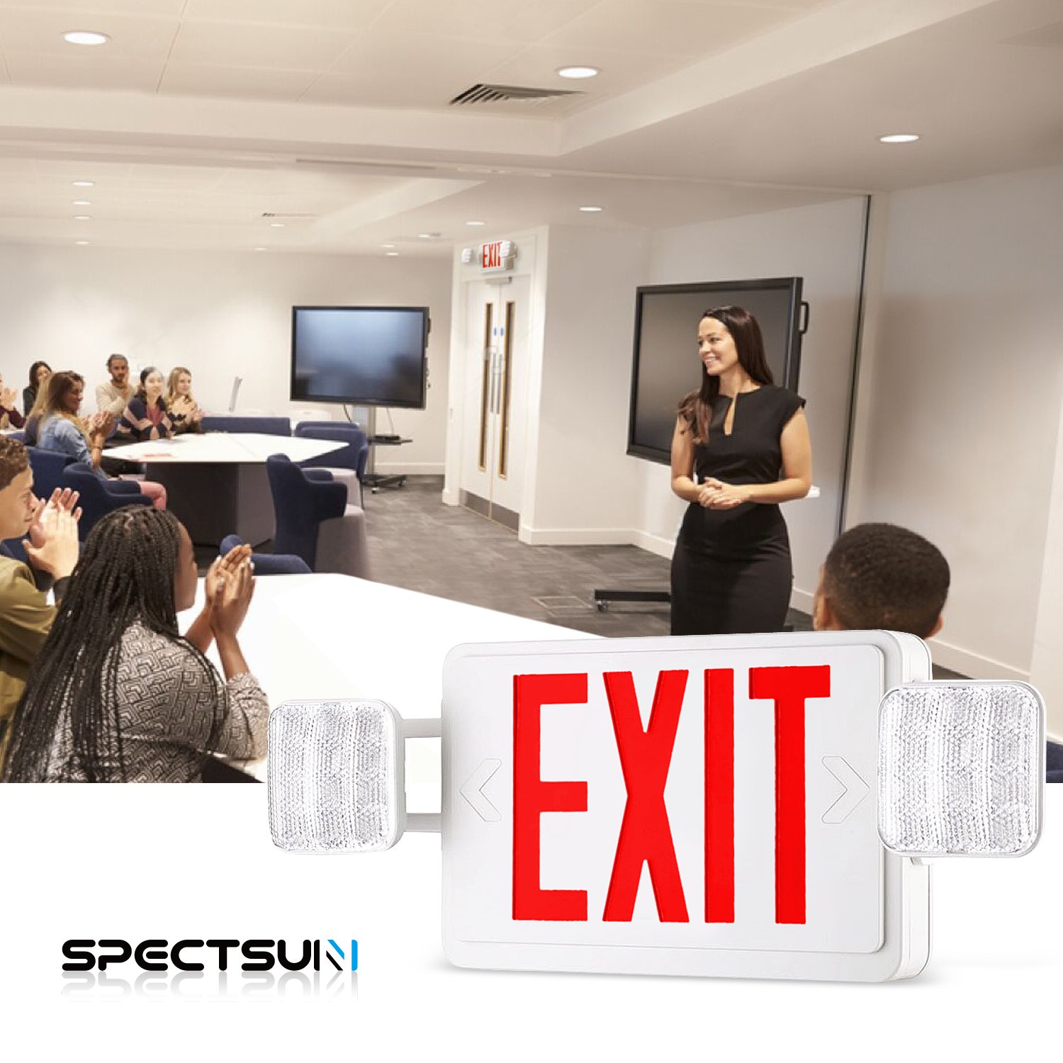 spectsun 2 en 1 Blanco de doble cabeza luz de emergencia salida de emergencia LED Lámpara de, doble cara, rojo carta