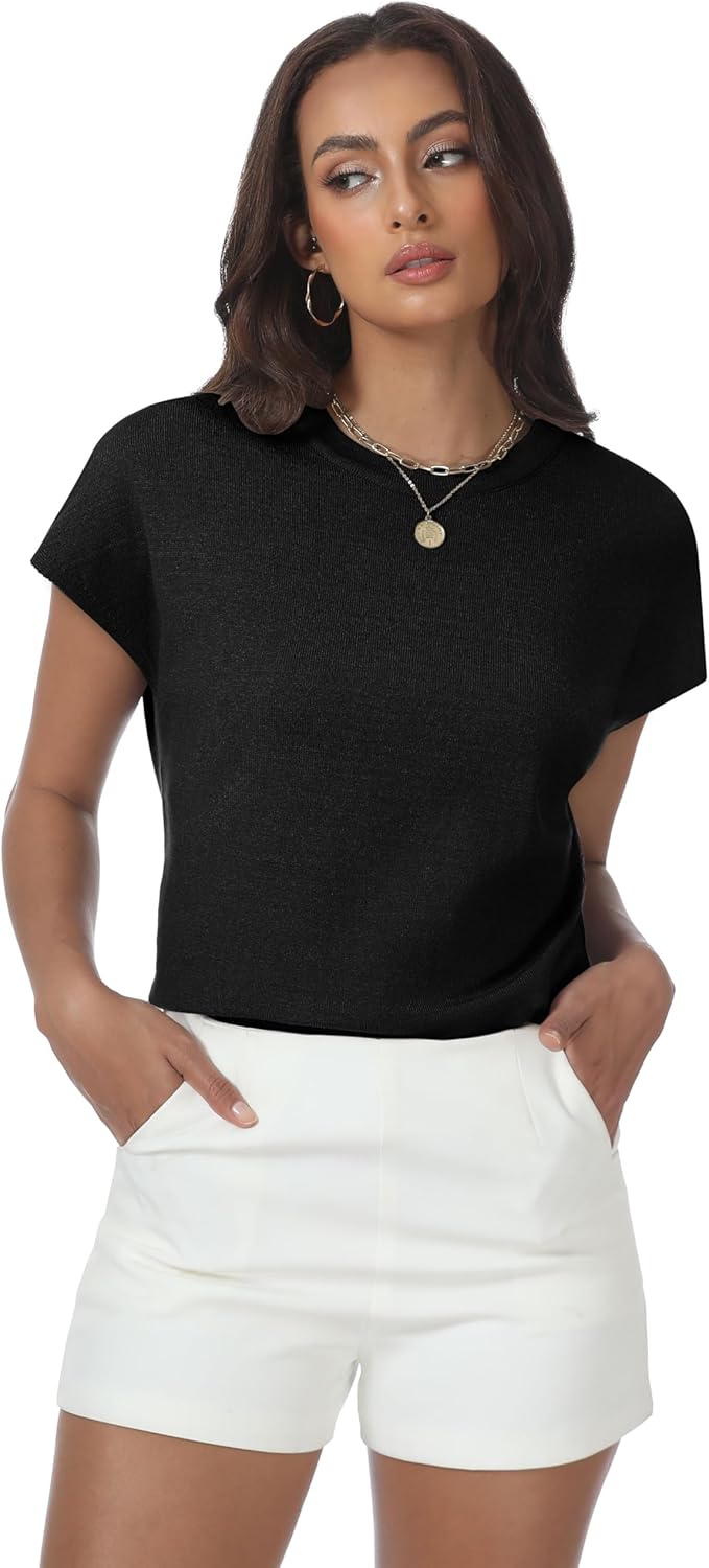 Womens Tops Summer Sweater Short Sleeve Shirts Dressy Casual Basic Casual Cap Sleeve Tops Beach Vacation Clothes - Image 4