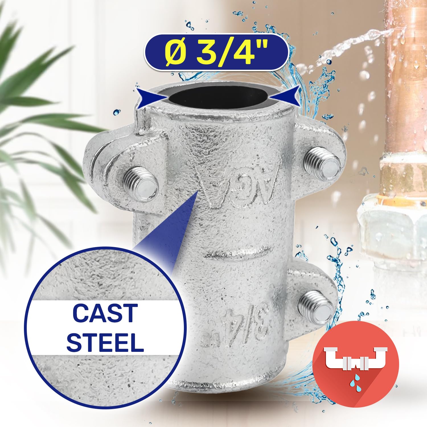 Steel Clamp 3/4” for Steel Pipe Repair - MONTERAL, Silver - Image 2