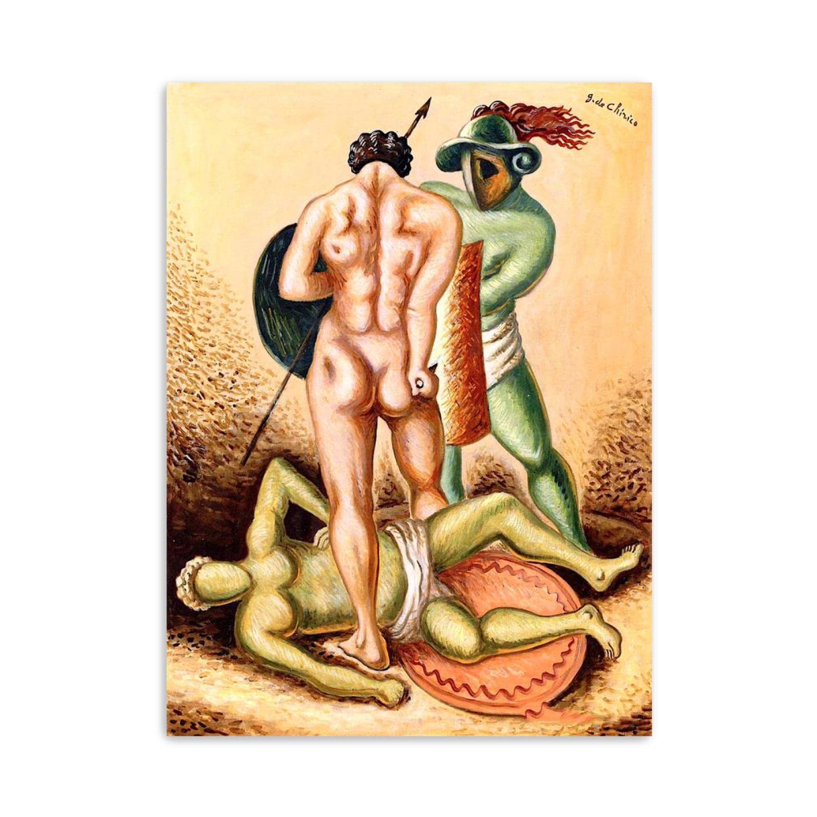 JZSDGB Giorgio de Chirico Słynny artysta na płótnie sztuka ścienna - reprodukcje obrazów, plakaty Trzech Gladiatorów, obrazy graficzne do dekoracji biurowych, 20 x 28 cm, bez ramy