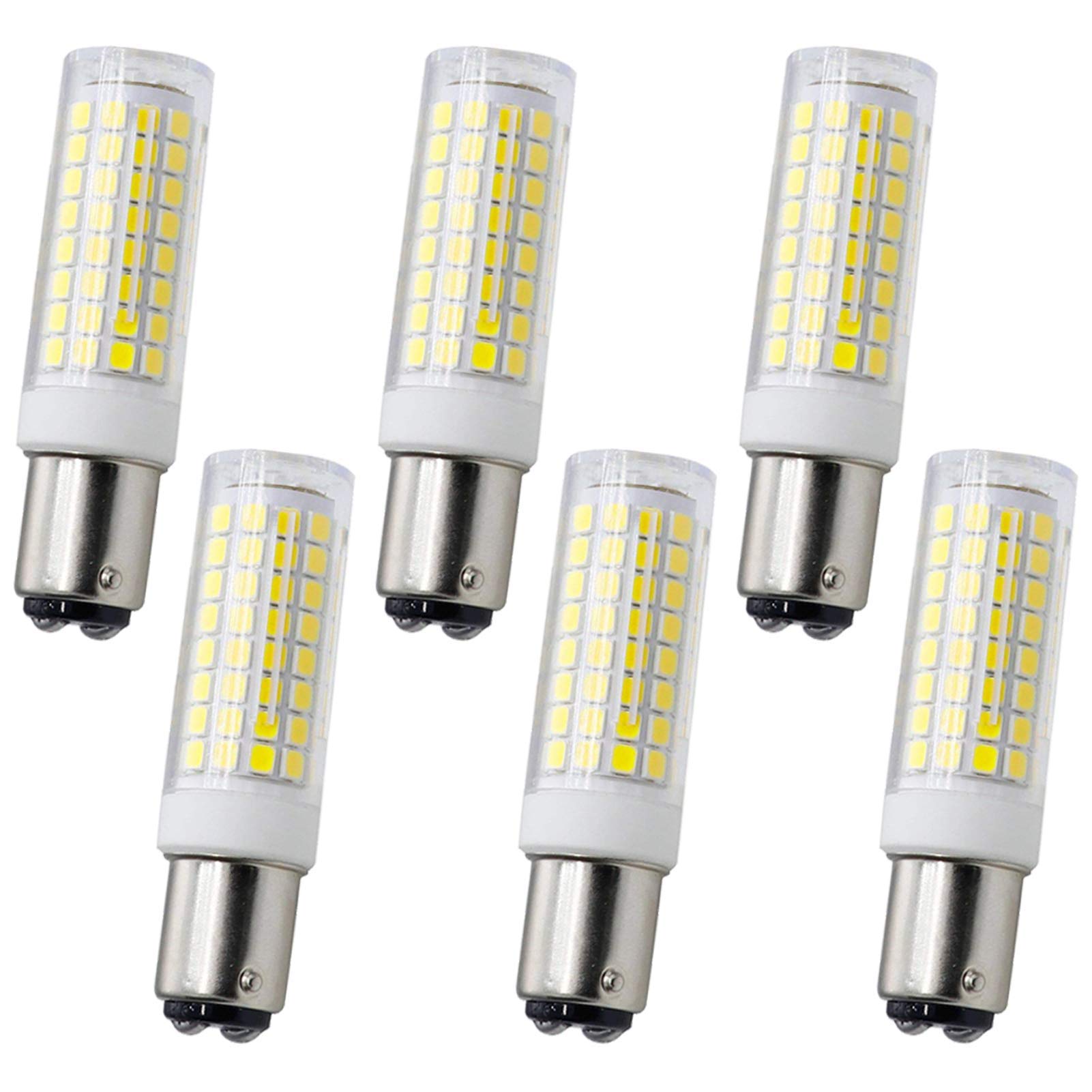Bombillas LED maíz BA15D 10 W, 6 paquetes bombillas LED con base bayoneta doble contacto regulables, bombillas halógenas 80 W equivalentes a reemplazar bombillas tipo JD T3/T4, cálido 3000 K 1