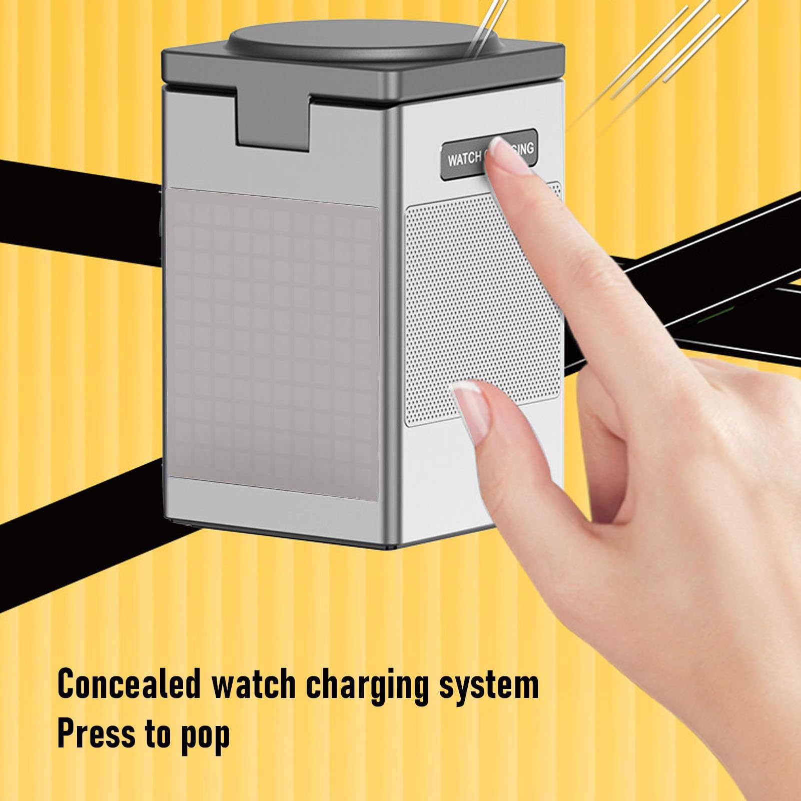 POENVFPO Station de Recharge sans Fil, Réveil 3 en 1, Affichage Pixel avec Haut-Parleur Bluetooth, pour Montre, écouteurs, Voyage à Domicile
