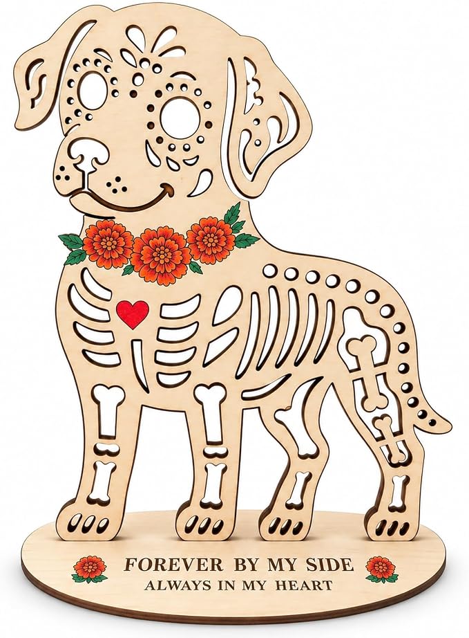 Day Of The Dead Dog Figurine, Dia De Los Muertos Decorations, Wooden Decor