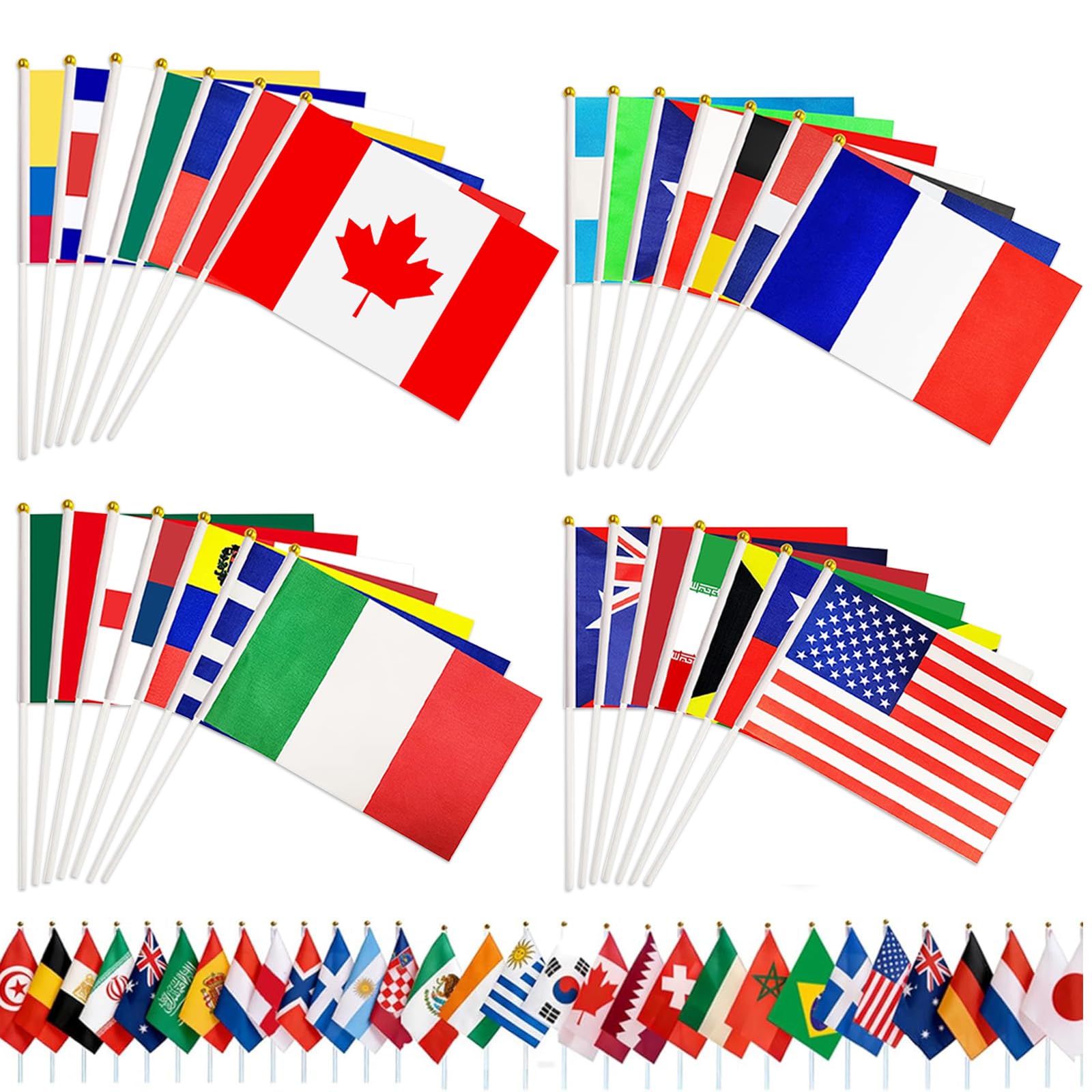 World Cup Handheld Flags World Cup Decorations 2026 48 Countries International Flags Stick National Small Banner on Stick for Sports Events Olympic Festivals Celebration International Party Decor