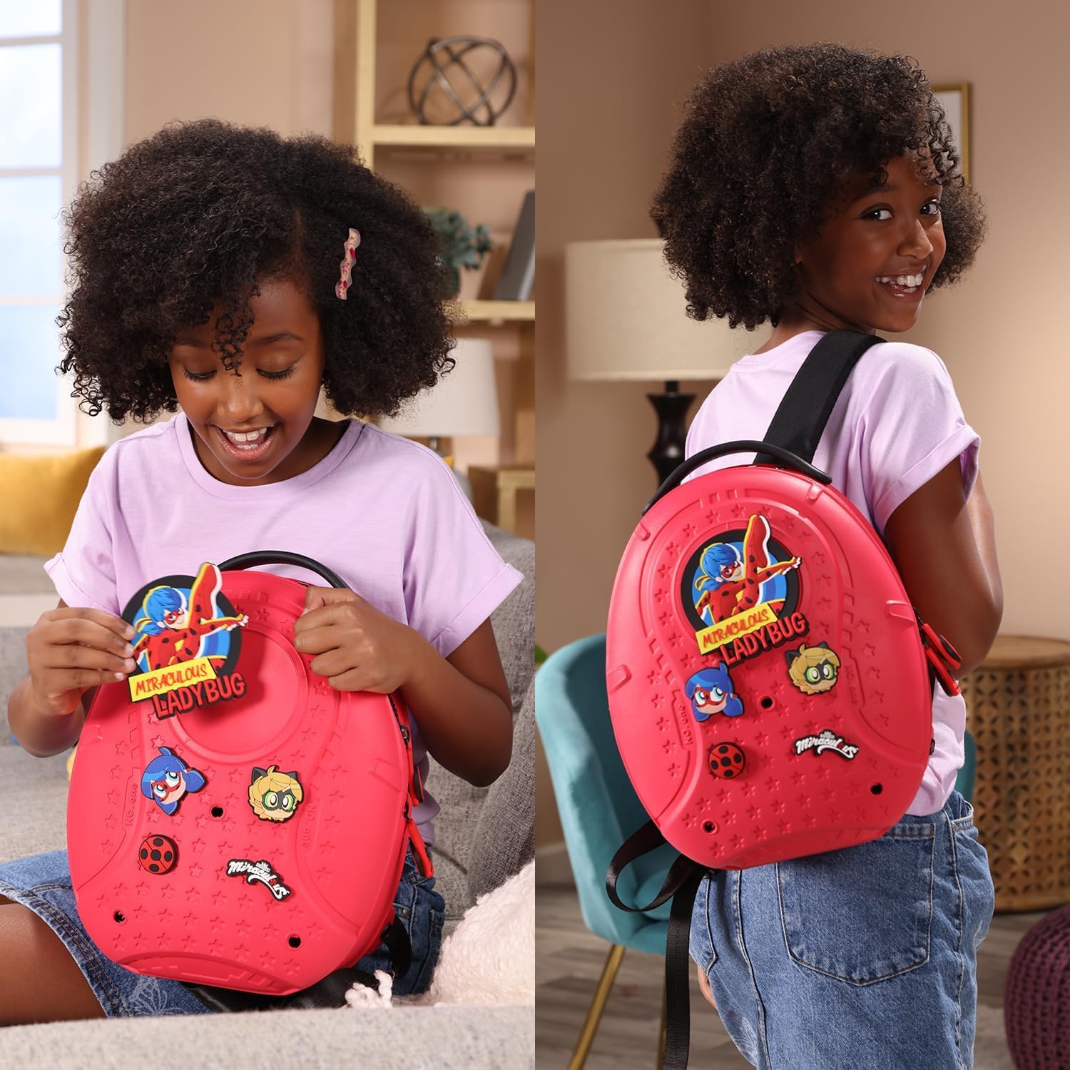 Miraculous Ladybug - Pop n' Swop 12 Assorted Ladybug and Cat Noir Badges, Regular and XXL Clip-on Badges, compatible with Pop n' Swop Purses, Shoulder Bag and Backpacks (Wyncor)