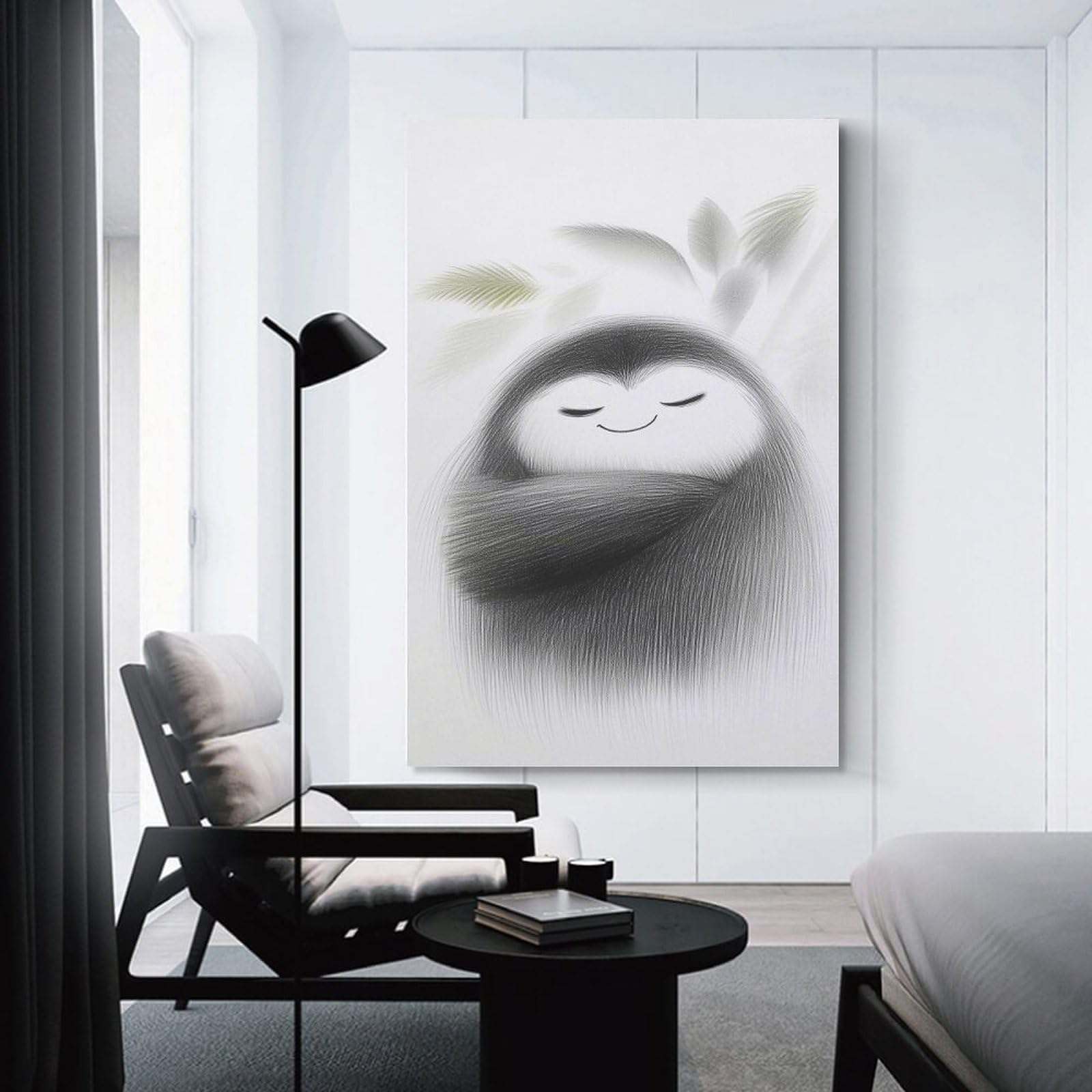 Junmoney Unframe-Style-11 Decorative Wall Artwork Smiling Creature With Leaves, 24X36inch(60X90cm), For Lounge, Bedroom Or Personal Spaces, Gift Idea For Housewarming And Birthdays