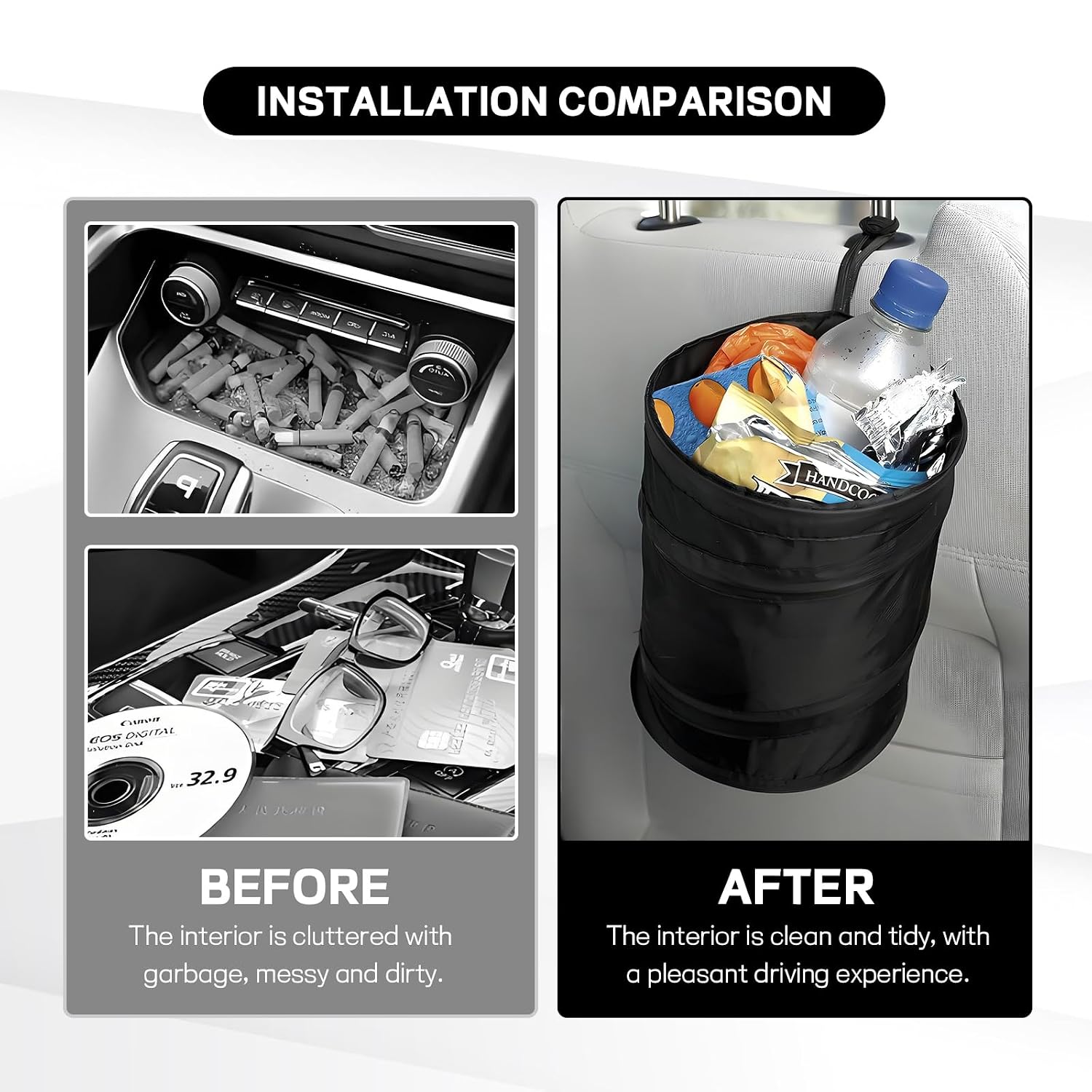 wuyaoyao 2PCS Car Trash Can, Collapsible Pop-up Automotive Garbage Can Bag, 1 Gallon Portable Trash Bin for Cars, Waterproof Leakproof Vehicle Waste Bin & Storage Organizer, Car Accessories (2 PCS)