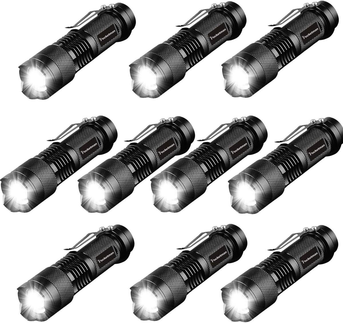 10 Pack Mini Flashlights Small LED Flashlight 300 Lumen Portable Tactical Zoomable Pocket Torch