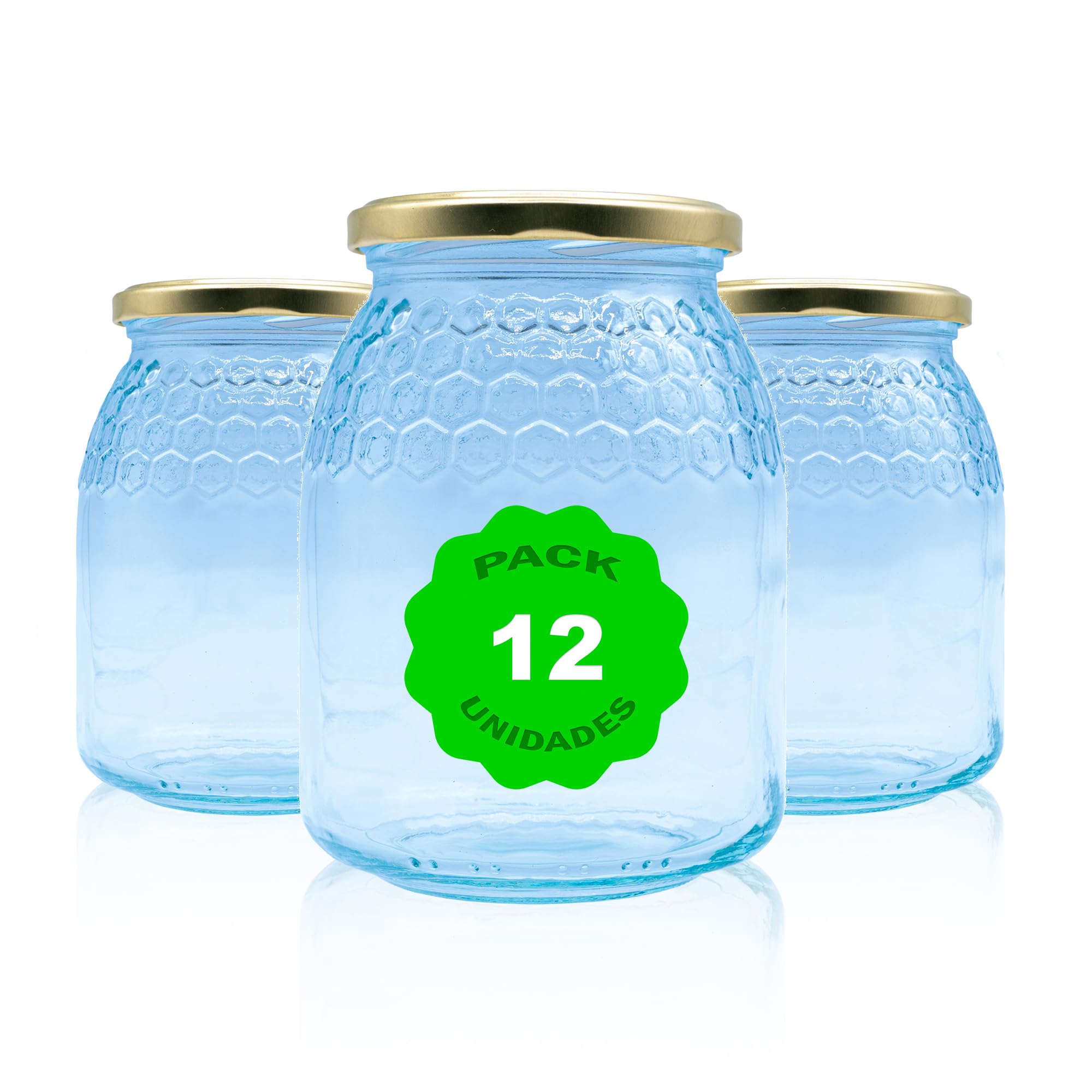 Pack de 12 Botes para Miel con Tapa Incluida; Almacenaje y Conserva Hermética de Miel (Dorado, 1 kg)