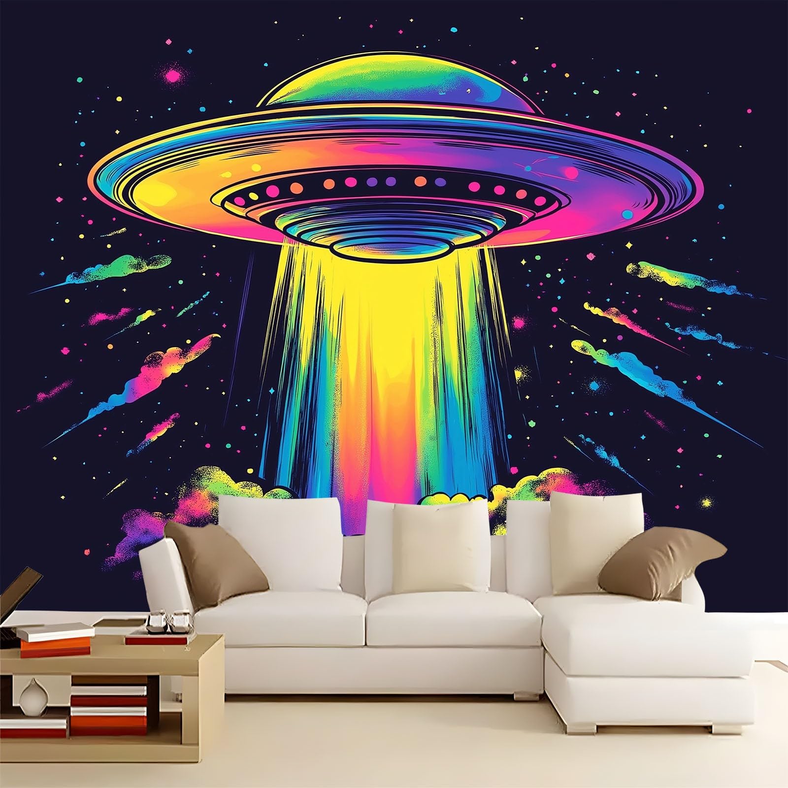 Fototapety 3D Obce UFO Graffiti Sztuka 200 x 140 cm Fototapeta z włókniny, Fototapeta, Dekoracja ścienna Mural do salonu, sypialni, biura