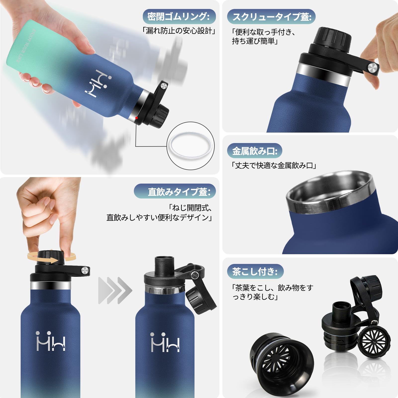 KollyKolla 水筒 500ml 直飲み ステンレスボトル シームレス 大容量 洗いやすい 漏れにくい構造炭酸対応 水筒 おしゃれ 真空断熱で長時間保温・保冷 持ち運びやすい アウトドア 通勤通学に 男の子 女の子 ドリンクボトル - 5