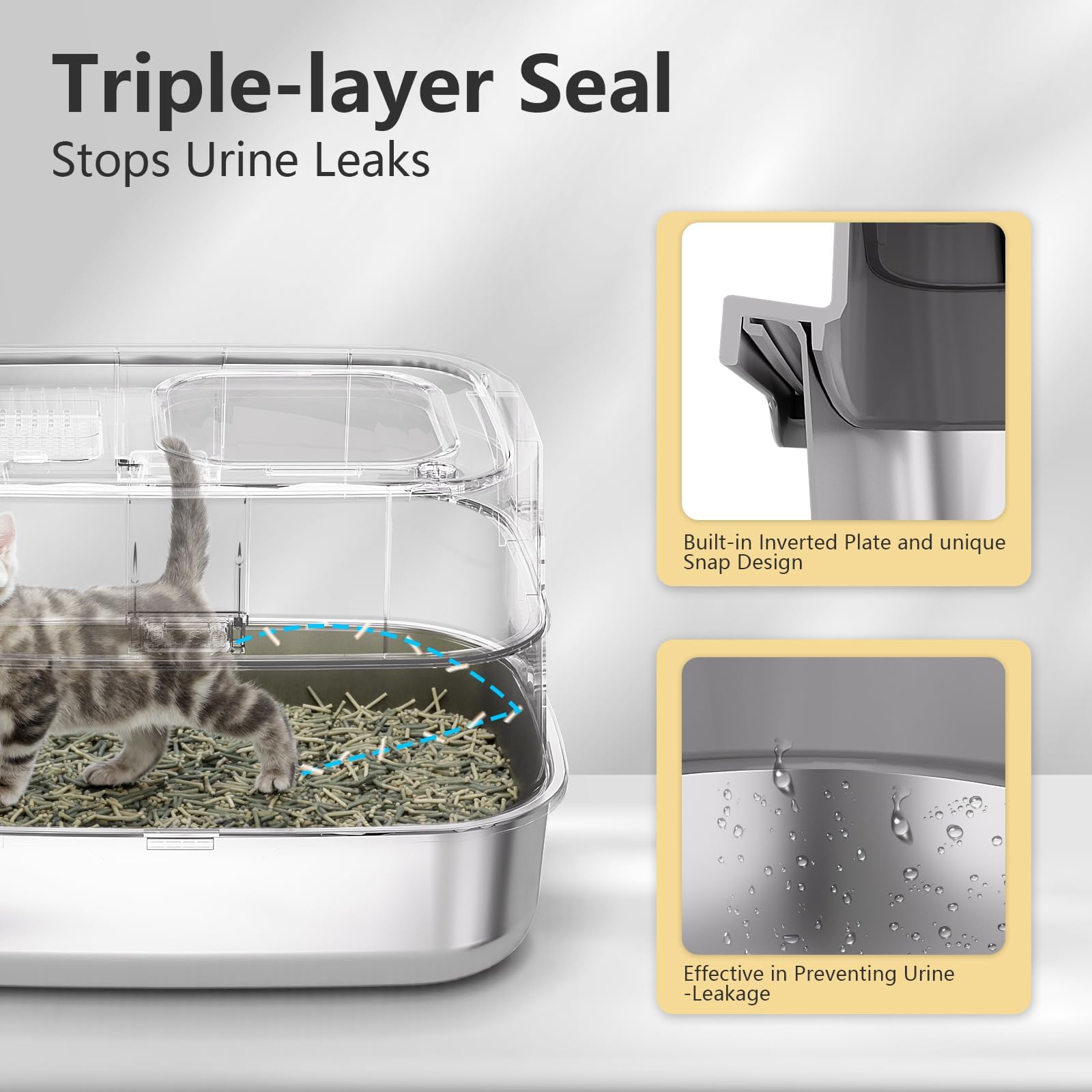 Extra Large Stainless Steel Litter Box with Lid & Scoop, Enclosed Metal Kitty Litter Box with Step, Front Entry Top Exit, Odor Control, Anti-Leakage, Non-Sticky, Easy Cleaning