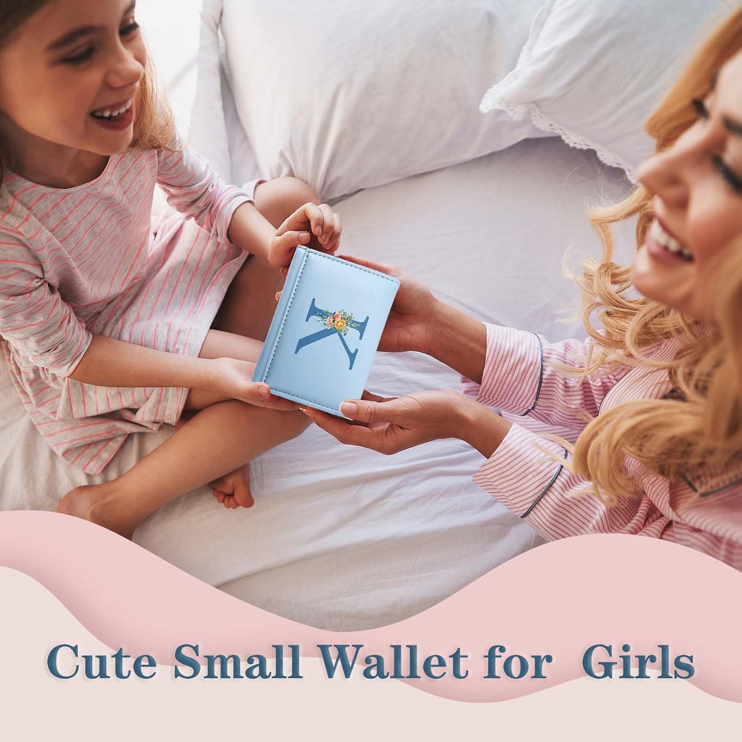 Girls Wallet, Tri-Folded Initial Wallets, Cute Pocket Wallets with 7 Card Slots & Heart ID Window, PU Leather, Gifts for Teenager Women Preppy Trendy Stuff, Perfect for Valentine's Day