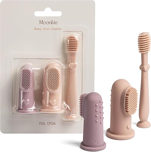 Miniatura 10 de Moonkie Kit de limpiador bucal para cepillo de dientes para dedos de bebé para 3 meses +, 2 piezas (rubor)