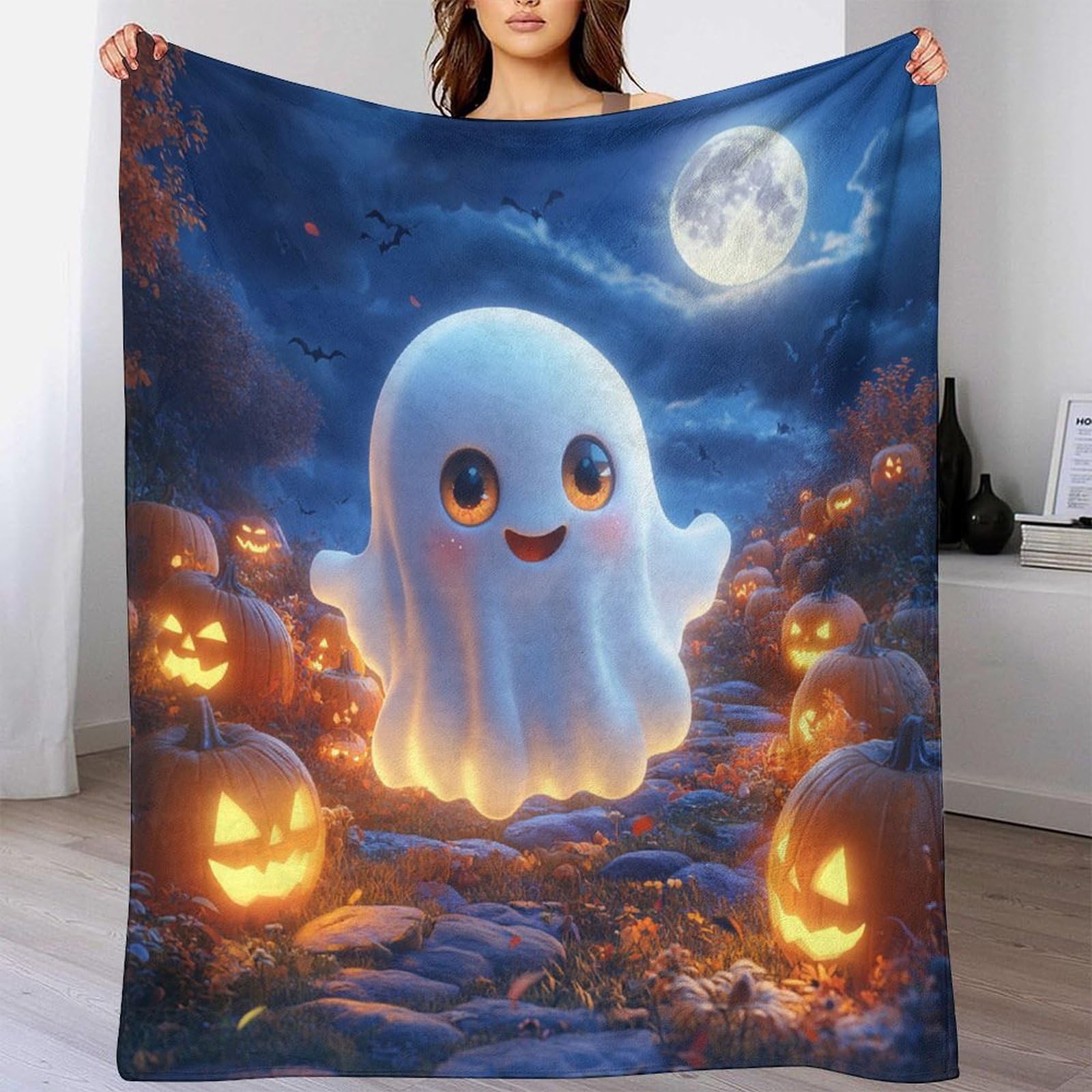 Couverture lanterne citrouille et fantômes, le cadeau d'Halloween idéal pour enfants