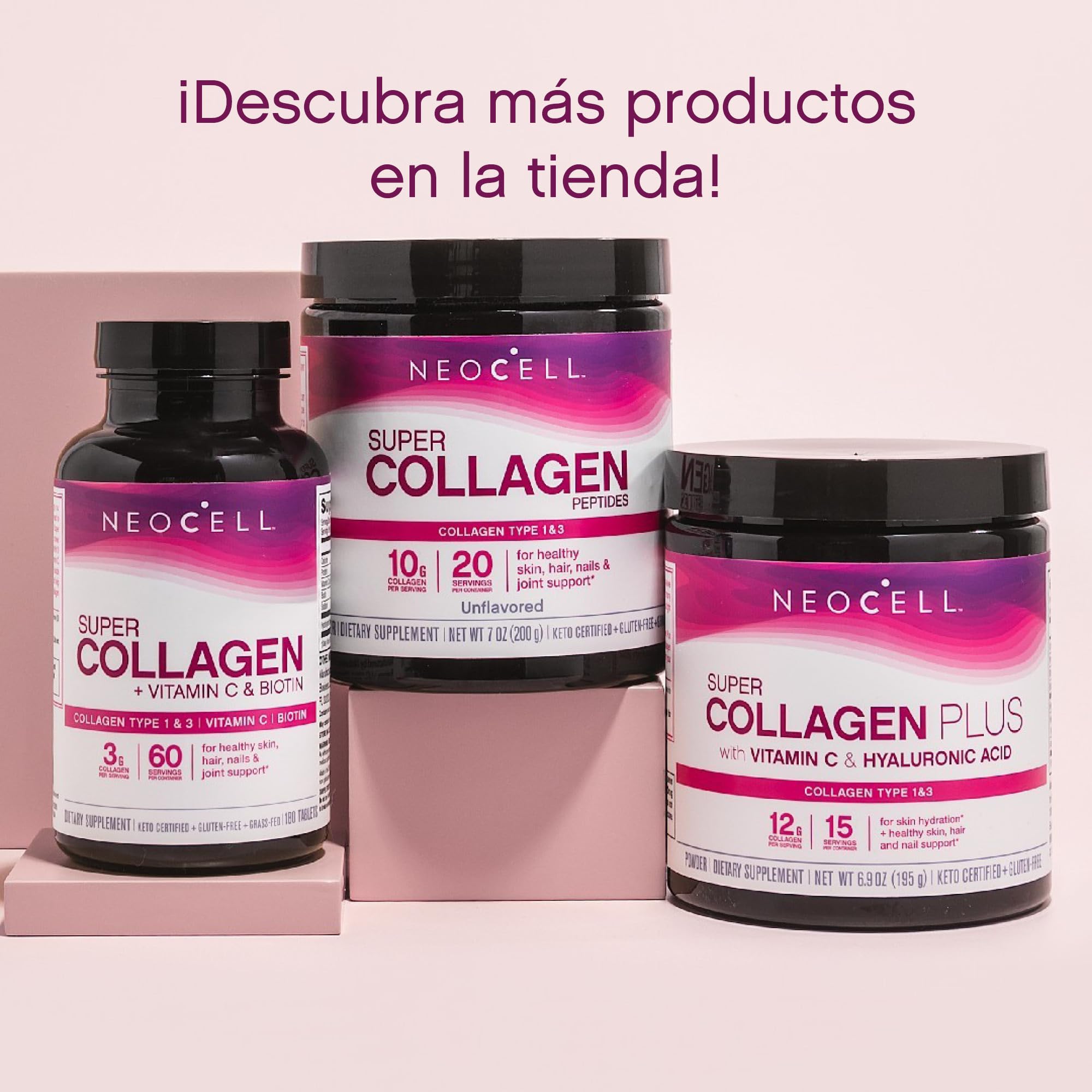 NeoCell, Super Collagen Plus, Colágeno con Vitamina C y Ácido Hialurónico, 390g Polvo, Testado en Laboratorio, Sin Gluten, Sin Soja, Sin OGM