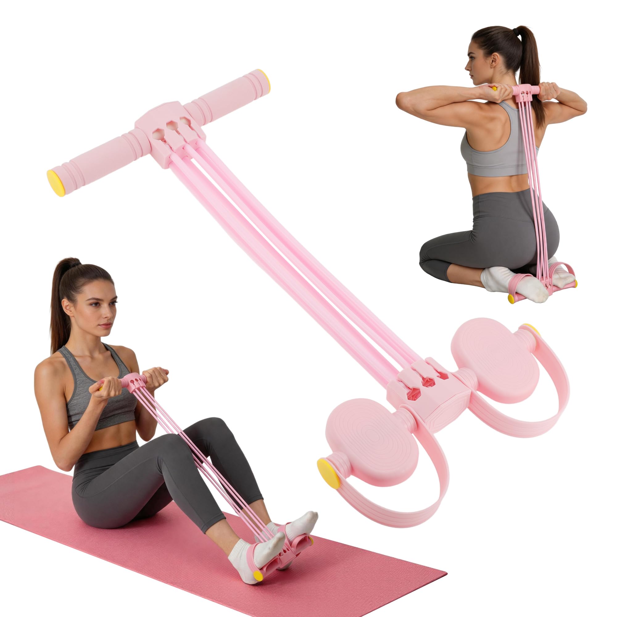 Banda de resistencia de pedal, banda de resistencia de 6 tubos con asa, herramienta de entrenamiento multifuncional, ideal para estirar y entrenar, color rosa