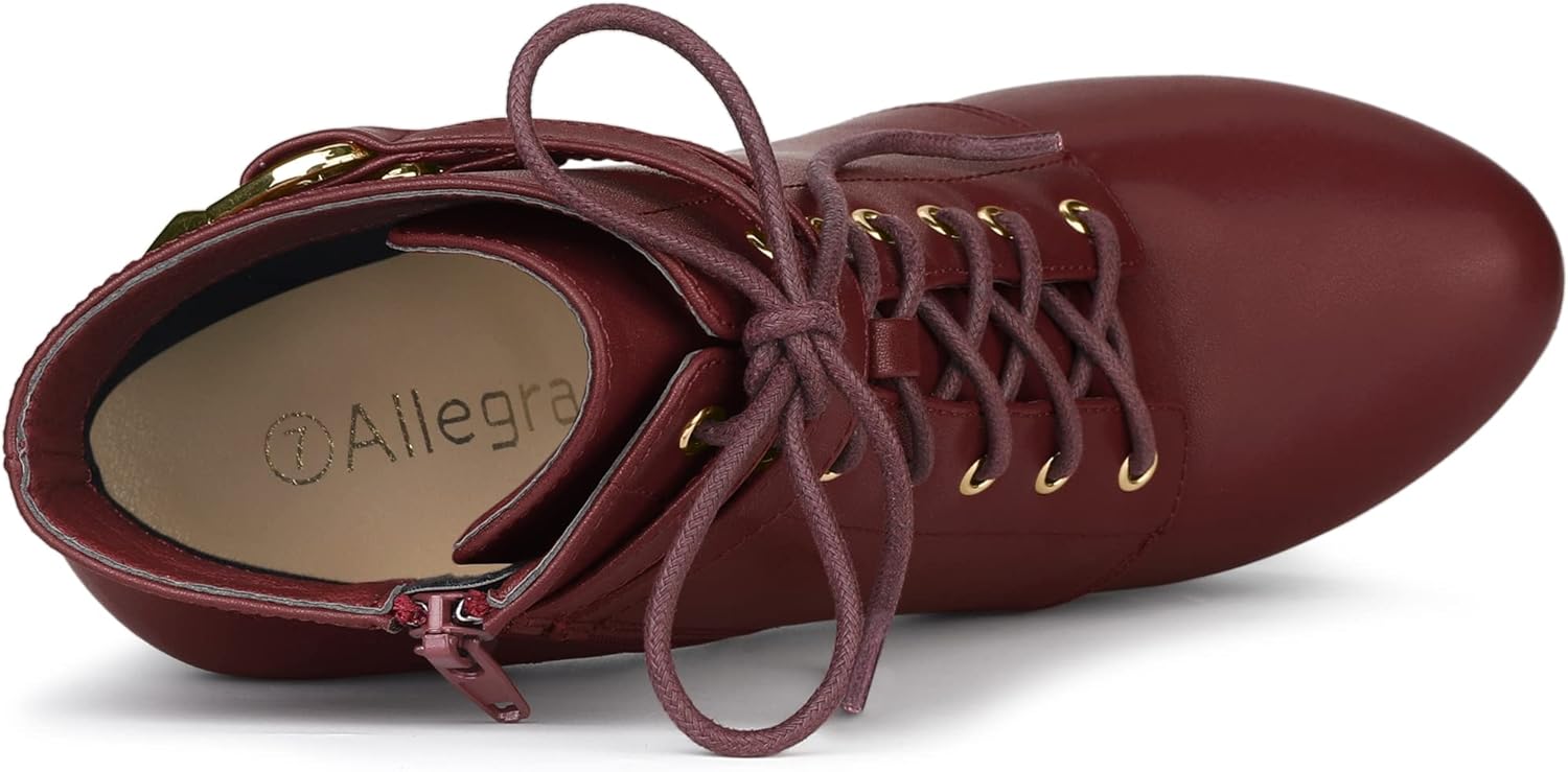 Allegra K Women's Lace Up Strap Platform Block Heels Ankle Boots