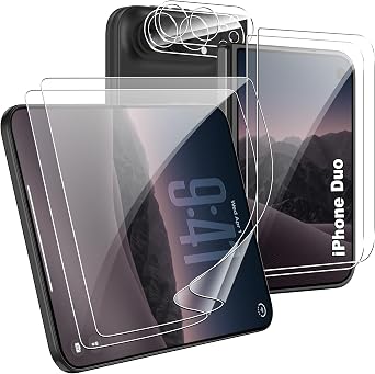 [6 in 1] for iPhone Duo Screen Protector, 2+2+2 Inner Screen Flexible Film + Tempered Glass Back Screen Protector + Camera Lens Protector,HD,Anti-Scratch,Bubble Free