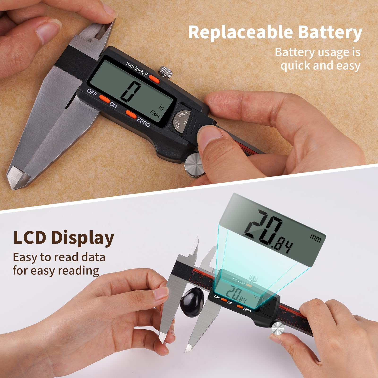 HARDELL Calibrador digital Vernier, herramienta de medición de calibre de acero inoxidable de 6 pulgadas con pantalla LCD grande (300 mm)