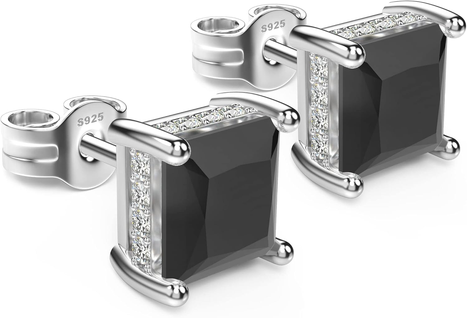 18K White Gold Plated Sterling Silver Princess Cut Cubic Zirconia Stud Earrings Square CZ Diamond Stud Earrings for Women Men Hypoallergenic