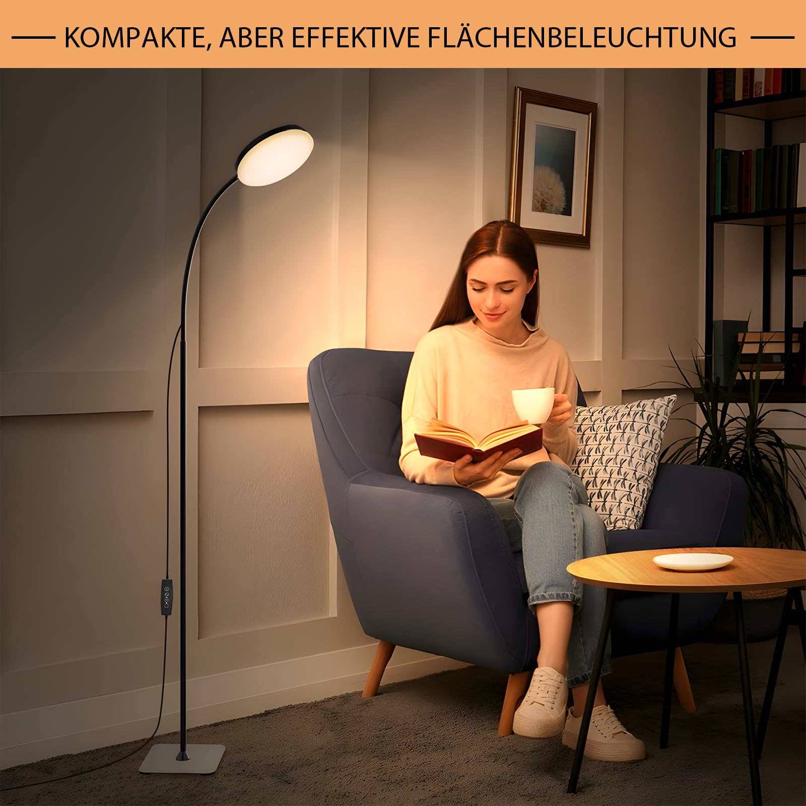 Mojimdo Stehlampe, [3 Farben & 10 Helligkeiten] Schlanke LED Leselampe Stehend, Dimmbar Einstellbare Flexible Stehleuchte für Kinderzimmer, Büro, Wohnzimmer, Ecke Nachttischlampe