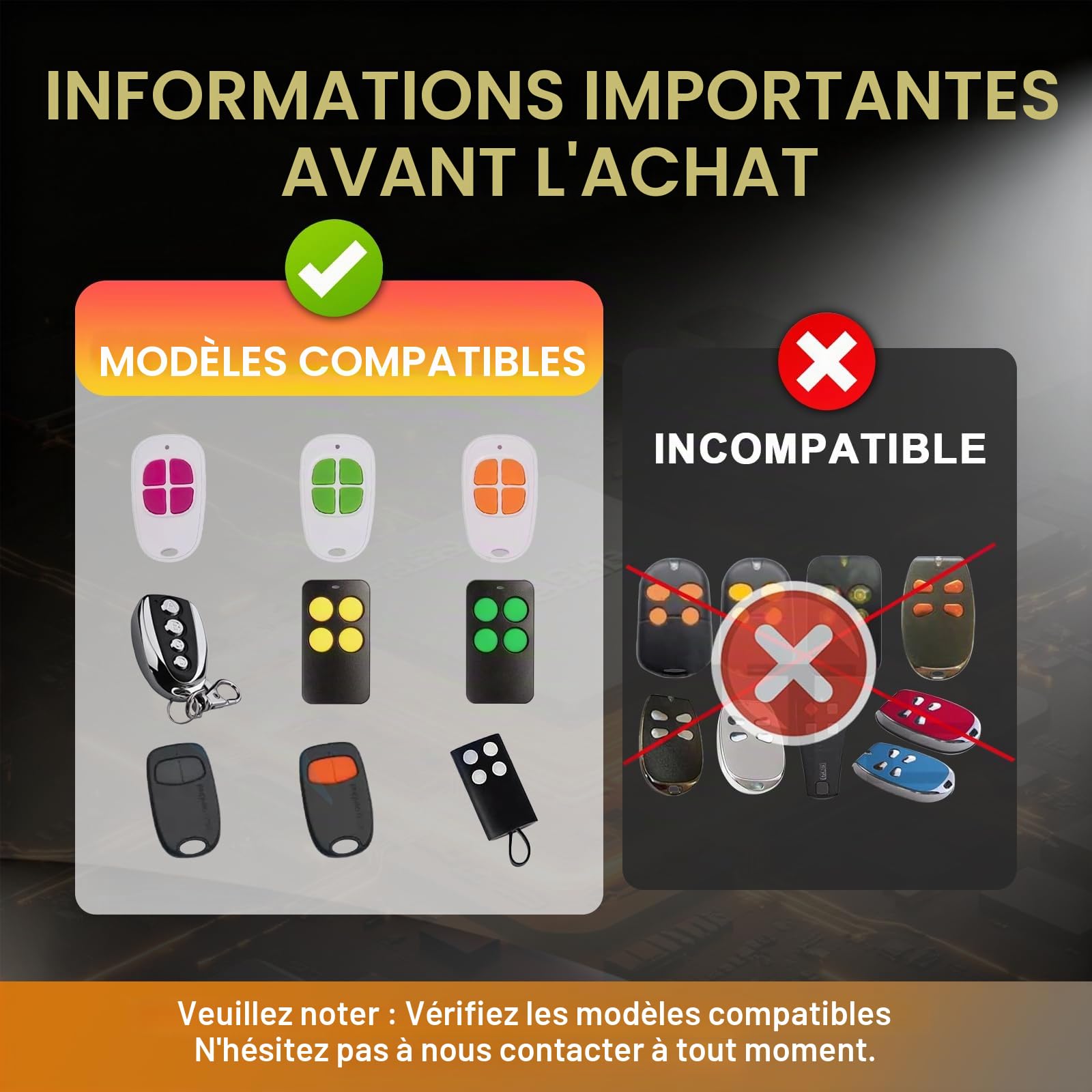 Lot de 3 AAM0094 Télécommande Portail Garage 4 Canaux, 433.92MHz Compatible SCS Motorisation Portail et Porte de Garage(orange)