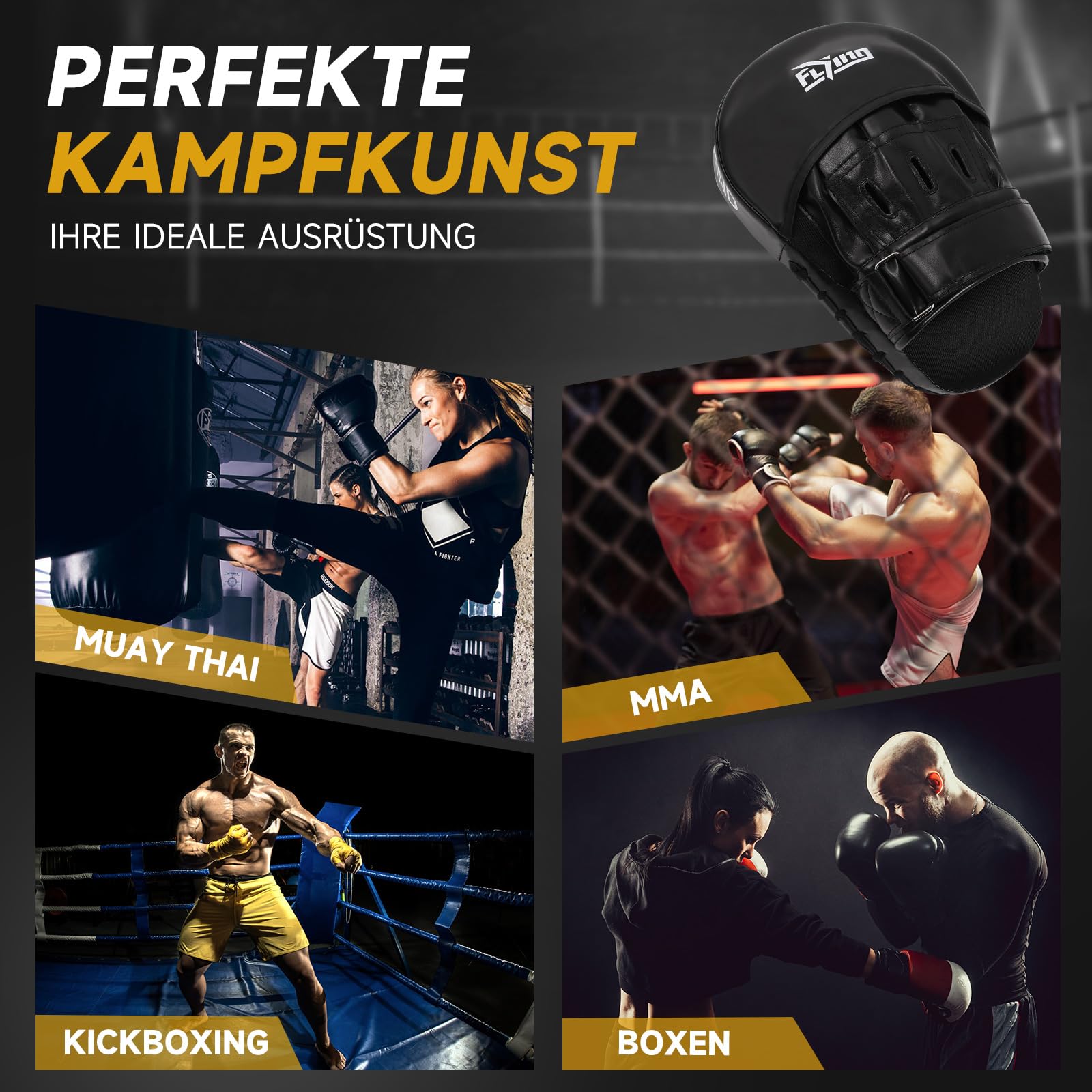 Pratzen Boxen Pad MMA Kampfsport Training,Schwarz Boxpads Schlagpolster Kickboxen Boxpratzen,Gebogene Punch Mitts für Karate, Kickboxing, Muay Thai, Taekwondo