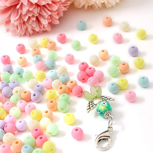 Miniatura 6 de ToBeIT Cuentas de color acrílico redondas pastel redondas para hacer collares, pulseras, aretes, joyería (0.394 in-400 unidades)