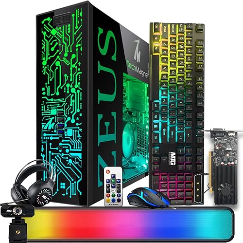 TechMagnet PC de escritorio para juegos, Intel i5 4 generación, Zeus Pro 4, GT 1030, 8 GB RAM ARGB, SSD de 256 GB + disco duro de 1 TB, panel