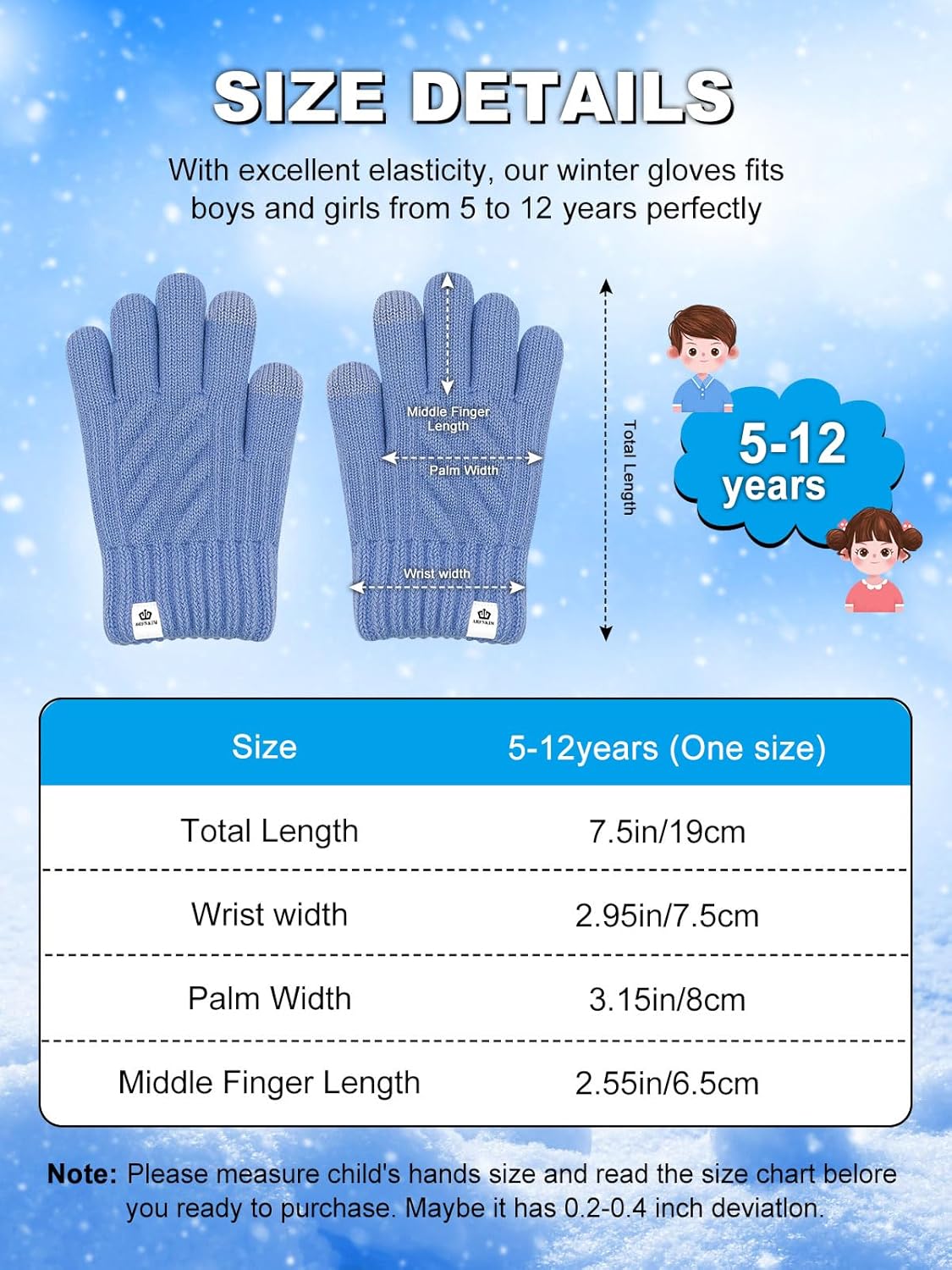 Kids Winter Gloves for Boys Girls, Fleece Lining Knitted Warm Gloves Touchscreen Thermal Children Mittens - Image 5