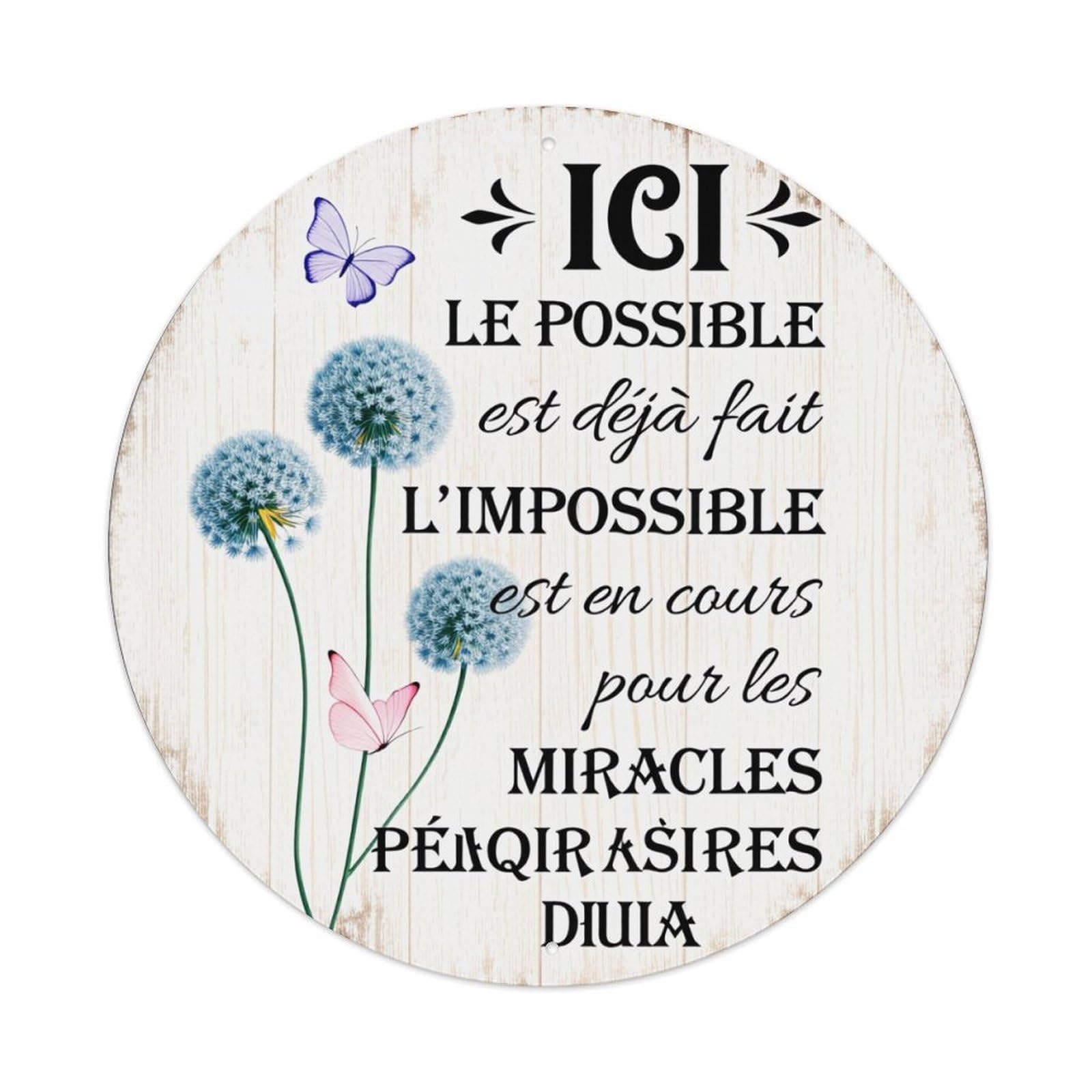 Floral Butterfly Dandelion Text Art Round Tin Sign Vintage Metal Poster Retro Bar, Home, Man Cave, Kitchen, Laundry Room Wall Art Decor Gift 8x8Inch