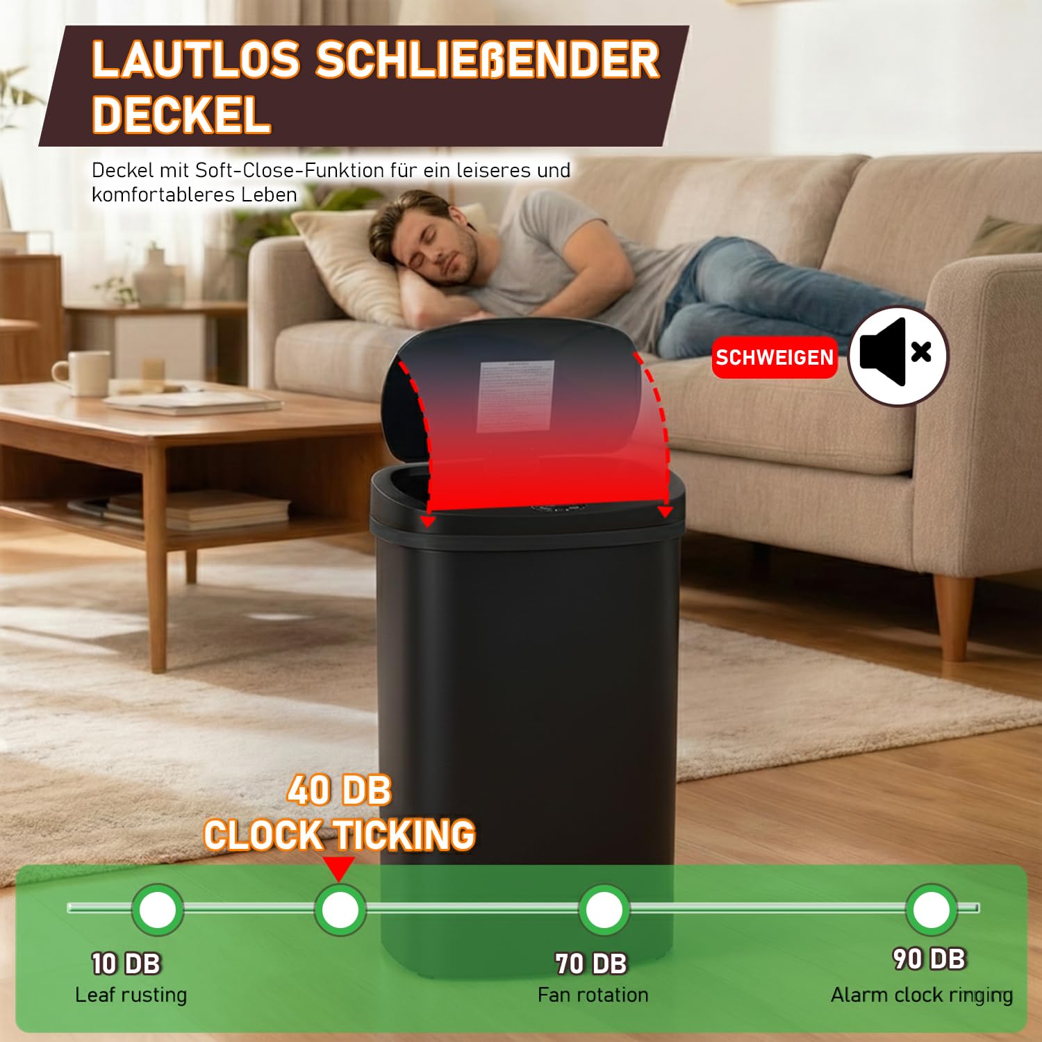 FDW Mülleimer mit Sensor & Deckel, Kunststoff, 50 L Küchenmülleimer, Smart, Automatisch, Berührungslos, Elektrischer Mülltonne, Wasserdicht, Schwarz