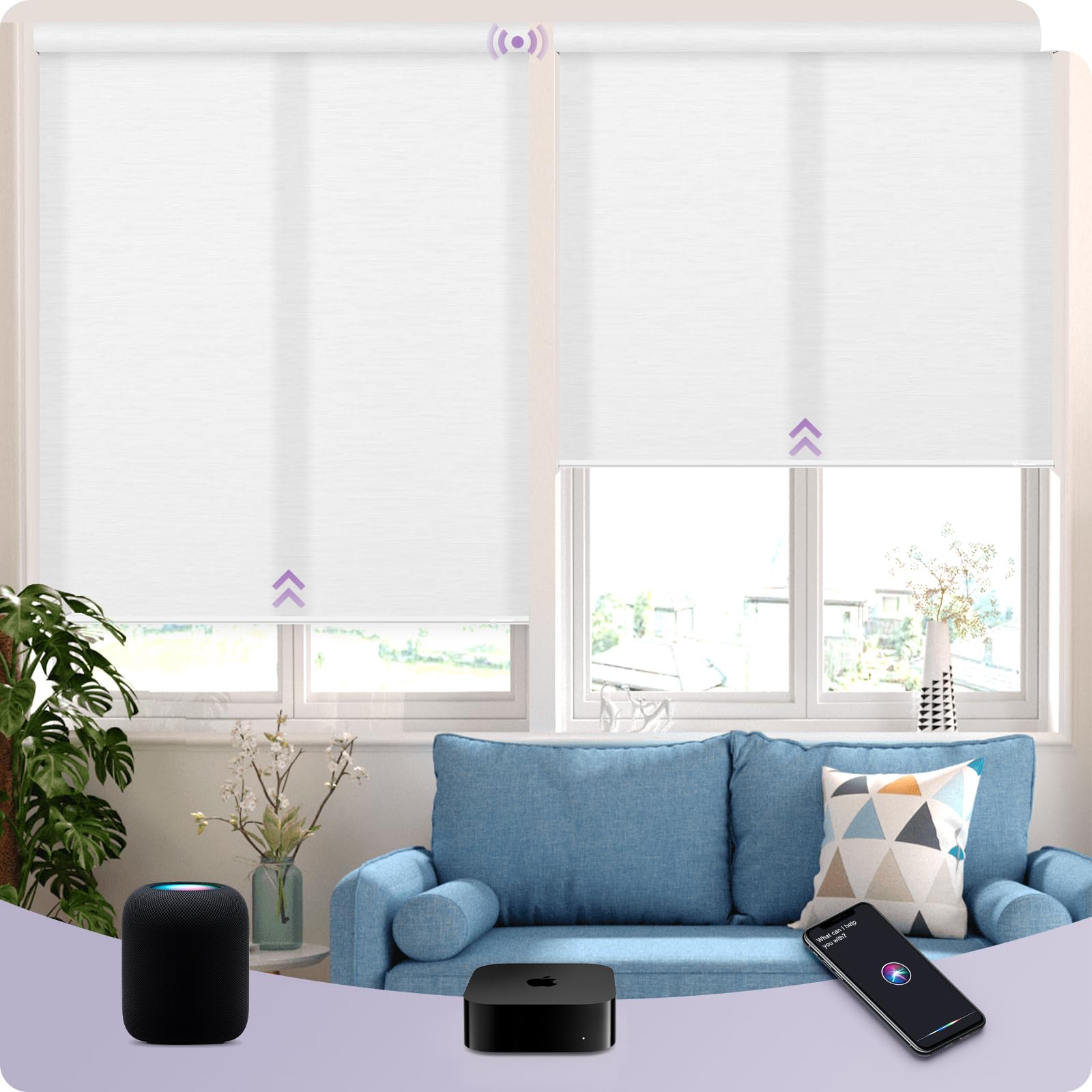 Graywind HomeKit Light Filtering Shades Eve Powered Siri Voice Control Home App Rechargeable Smart Blinds with Valance Custom Size (Jacquard White)