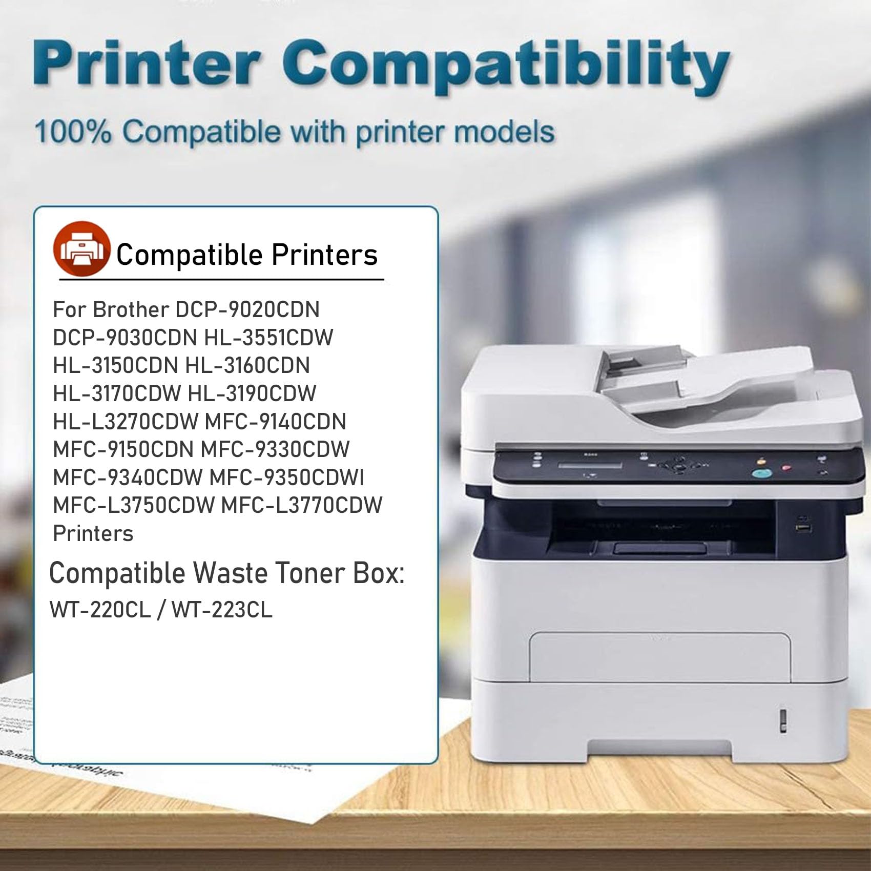 Caja de tóner Residual WT-220CL Compatible Contenedor de residuos WT-223CL para Brother MFC-9140CDN MFC-9150CDN MFC-9330CDW MFC-9340CDW MFC-9350CDWI MFC-L3750CDW,WT 220CL Black-1PC